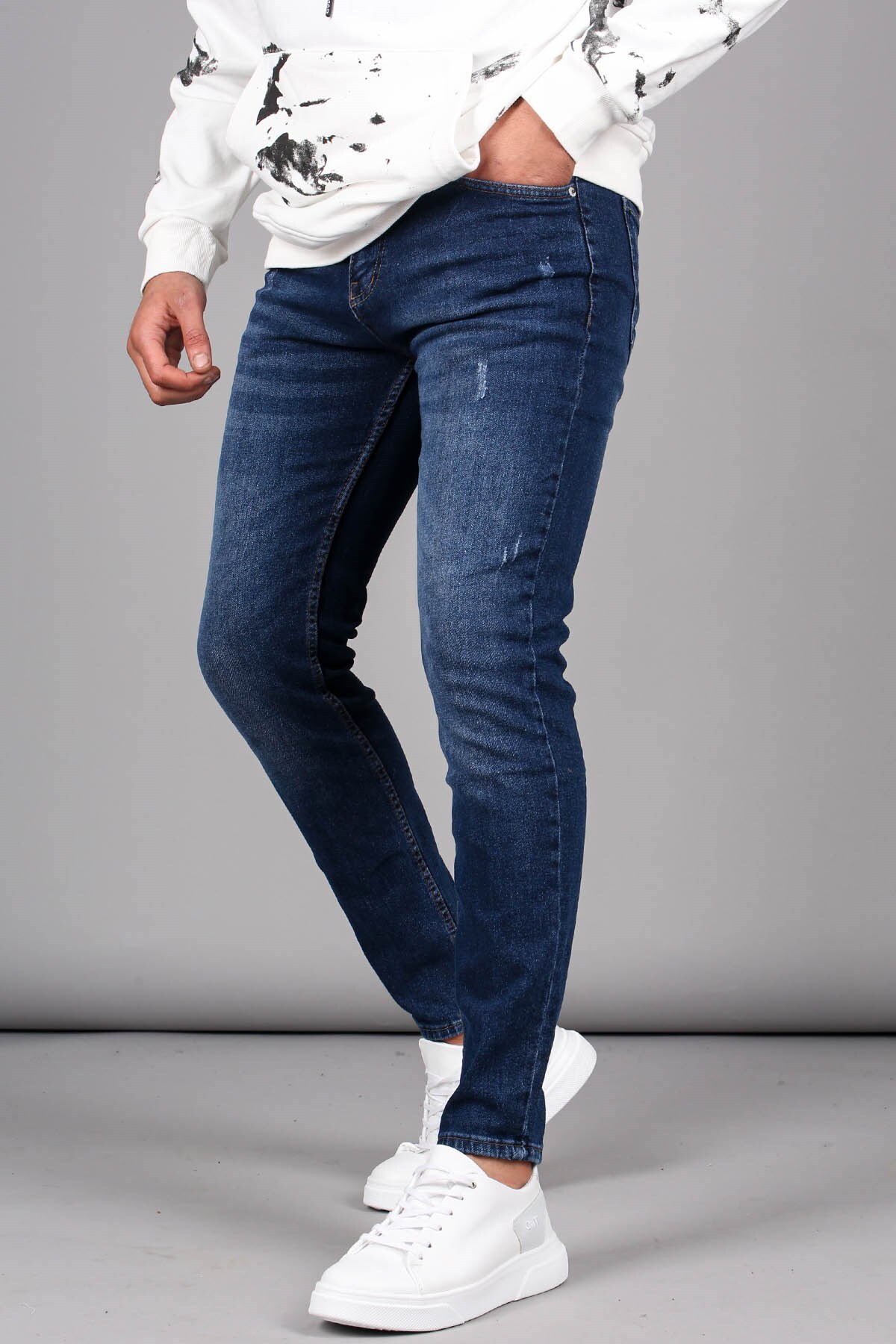 Levně Madmext Blue Skinny Leg Slim Fit Men's Jeans 6329