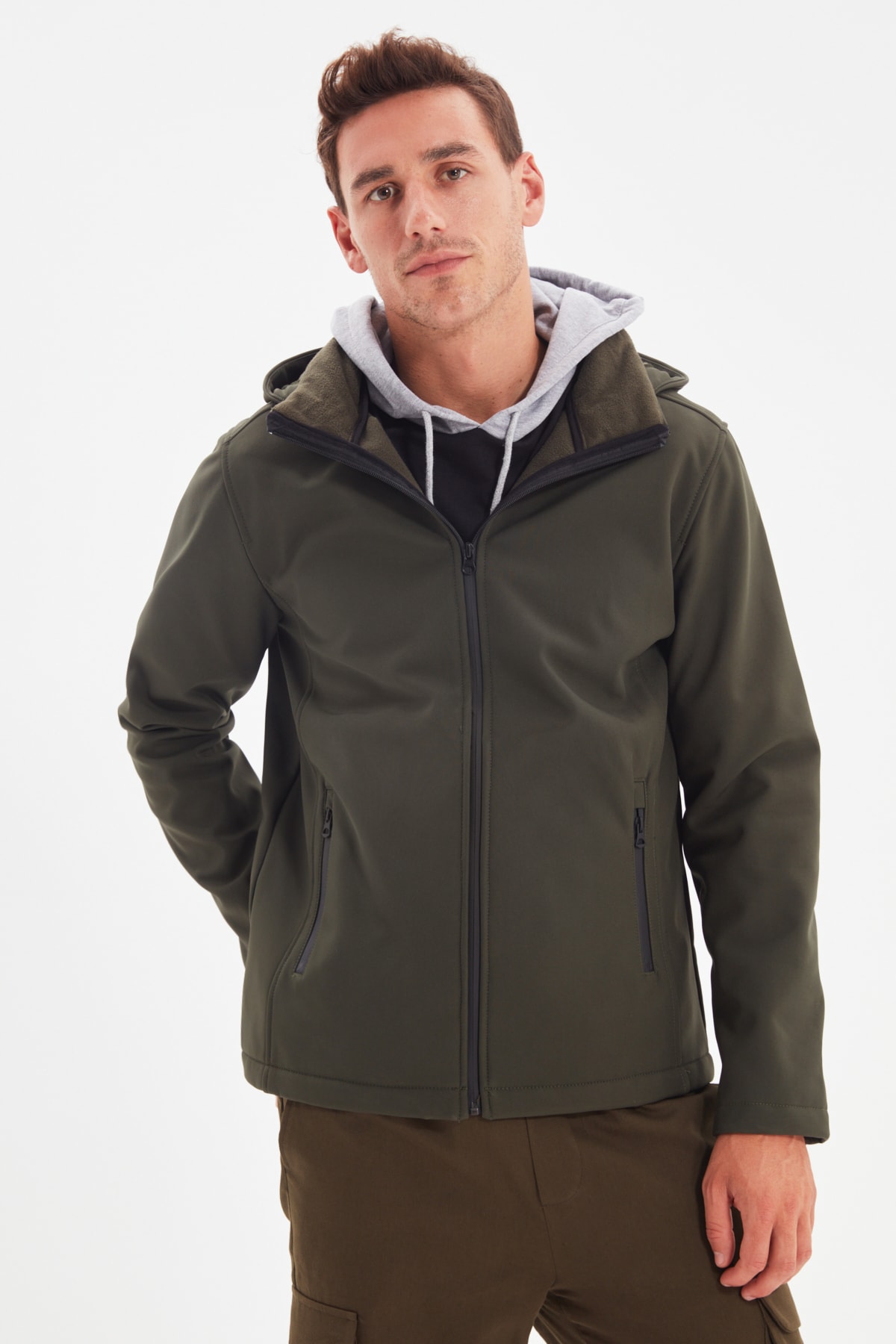 Trendyol Khaki Regular Fit Removable Hooded Outdoor Softshell Technical Fabric Coat