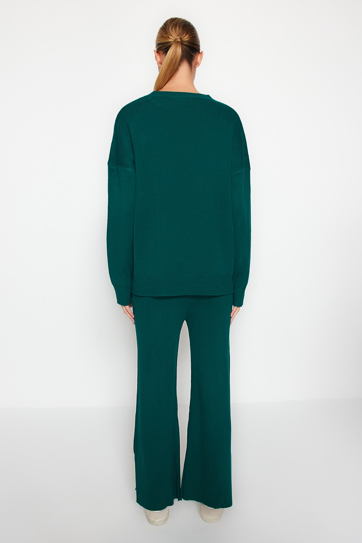 Trendyol Emerald Green Wide Pattern Knitwear Bottom-Top Set