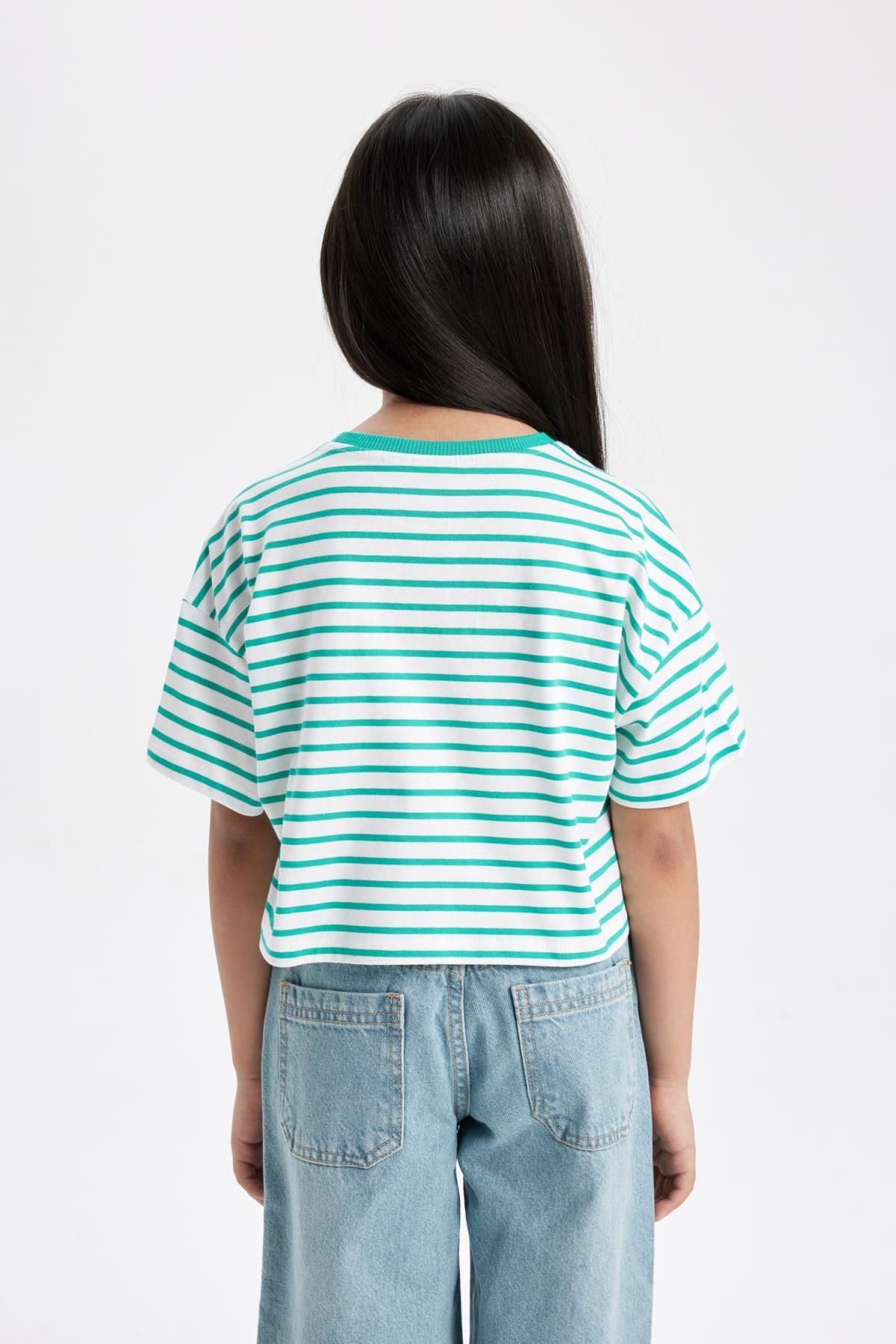 DEFACTO Girl's Crew Neck Striped Short Sleeve T-Shirt