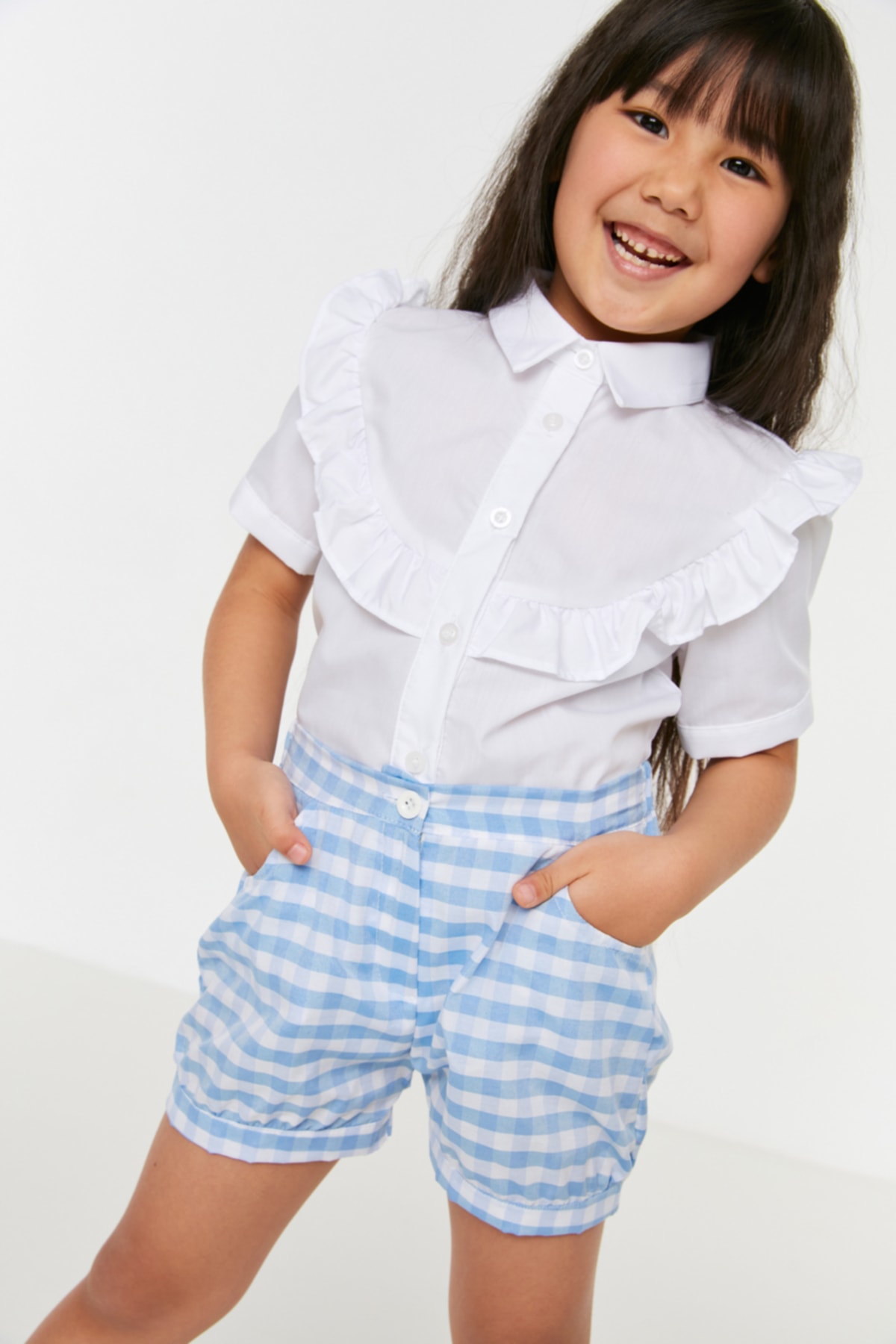 Trendyol White Frill Detailed Girls' Woven Shirt