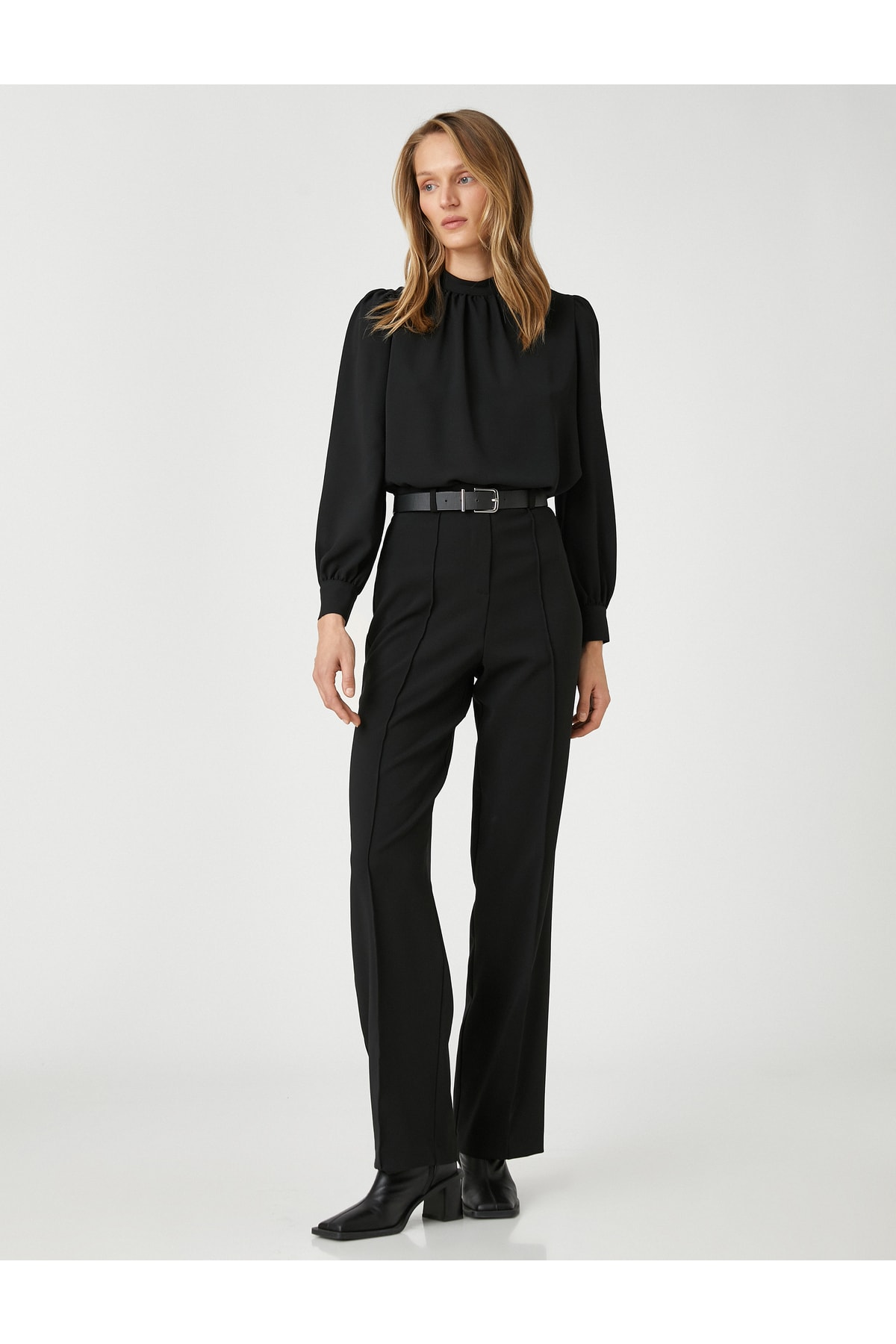Levně Koton Standing Neck Blouse with Draping Detail Long Balloon Sleeves