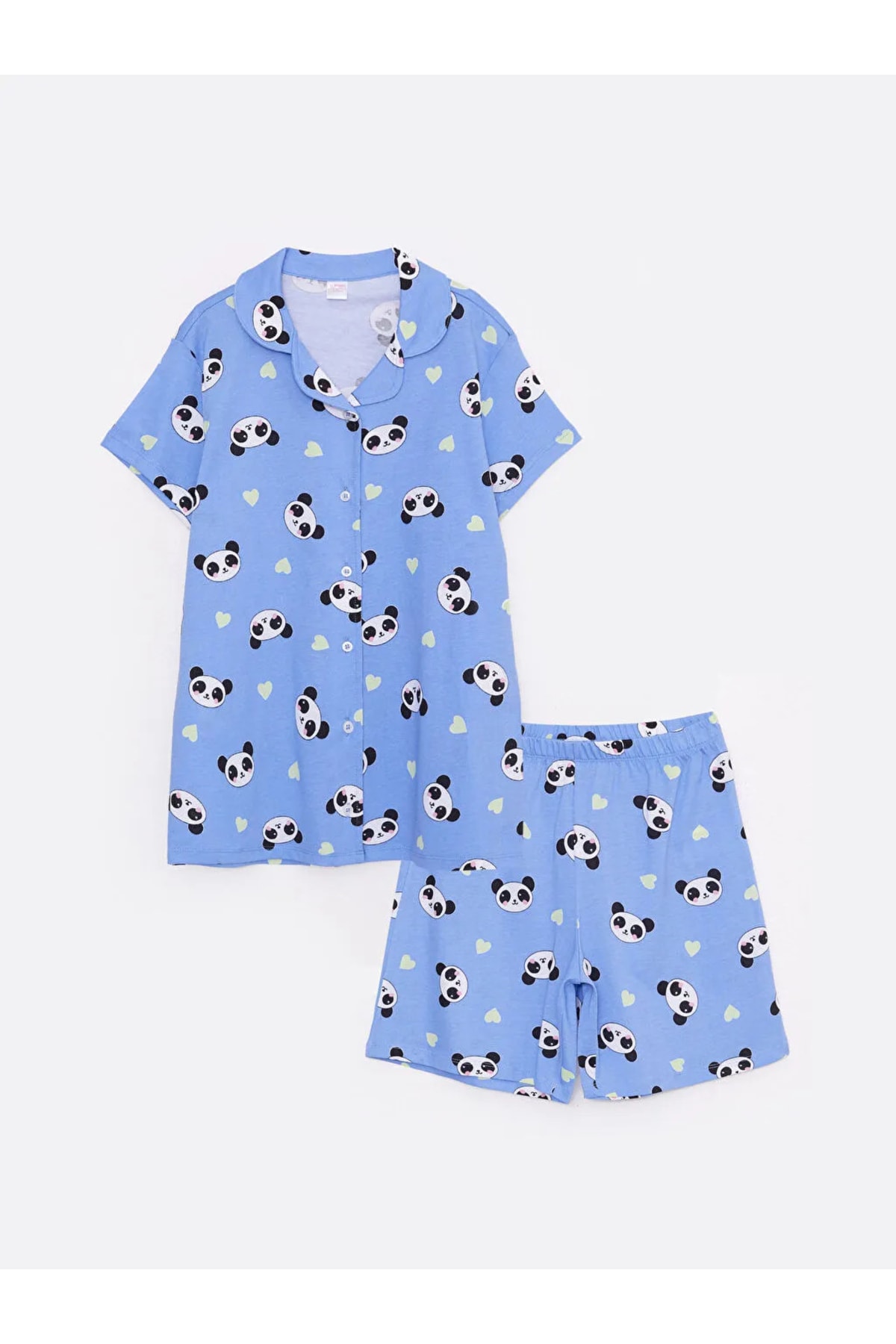 Levně LC Waikiki Lcw Kids Shirt Collar Patterned Short Sleeve Girls' Shorts Pajamas Set