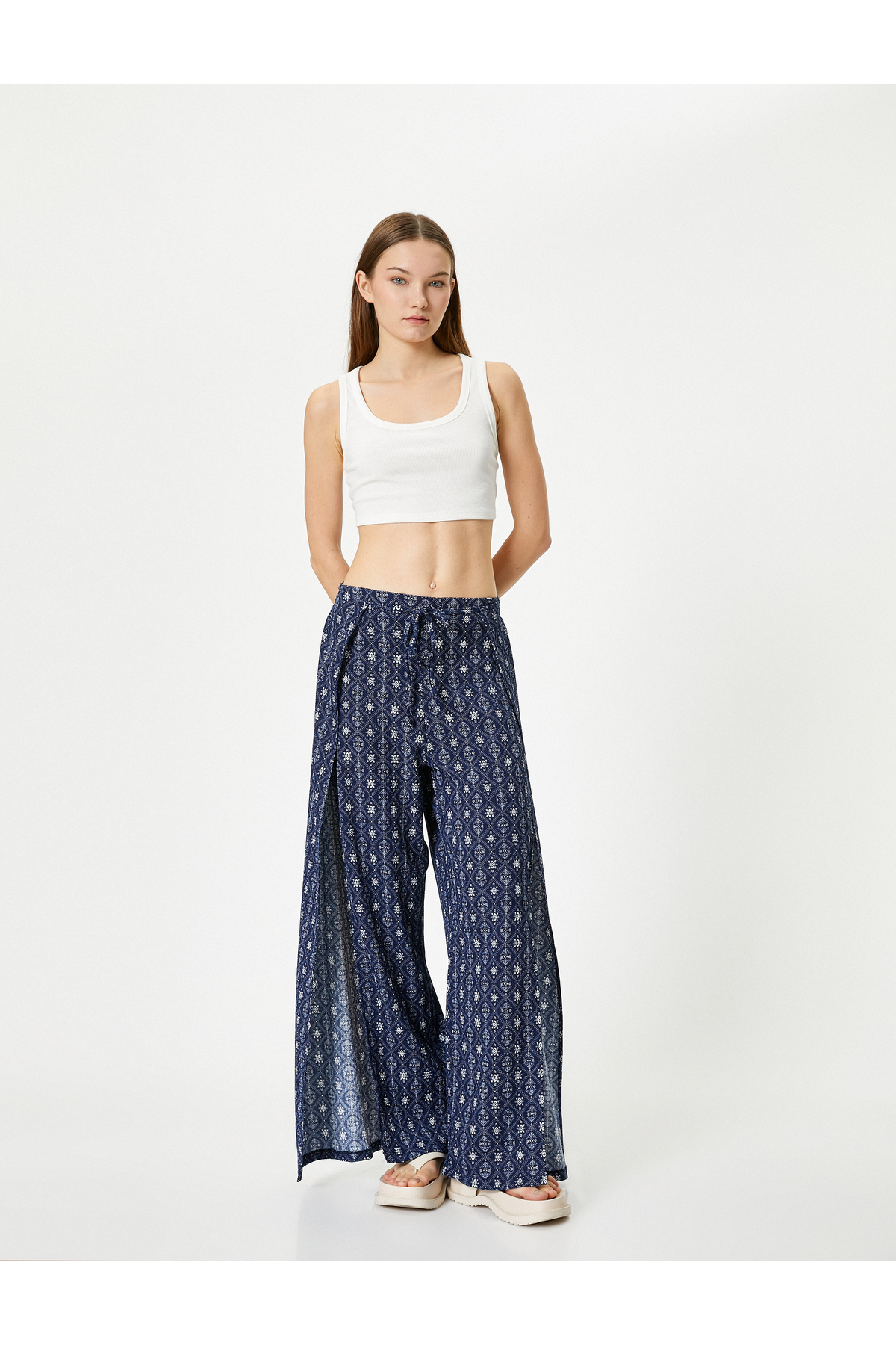 Levně Koton Double Breasted Trousers Ethnic Patterned Tie Side Slit