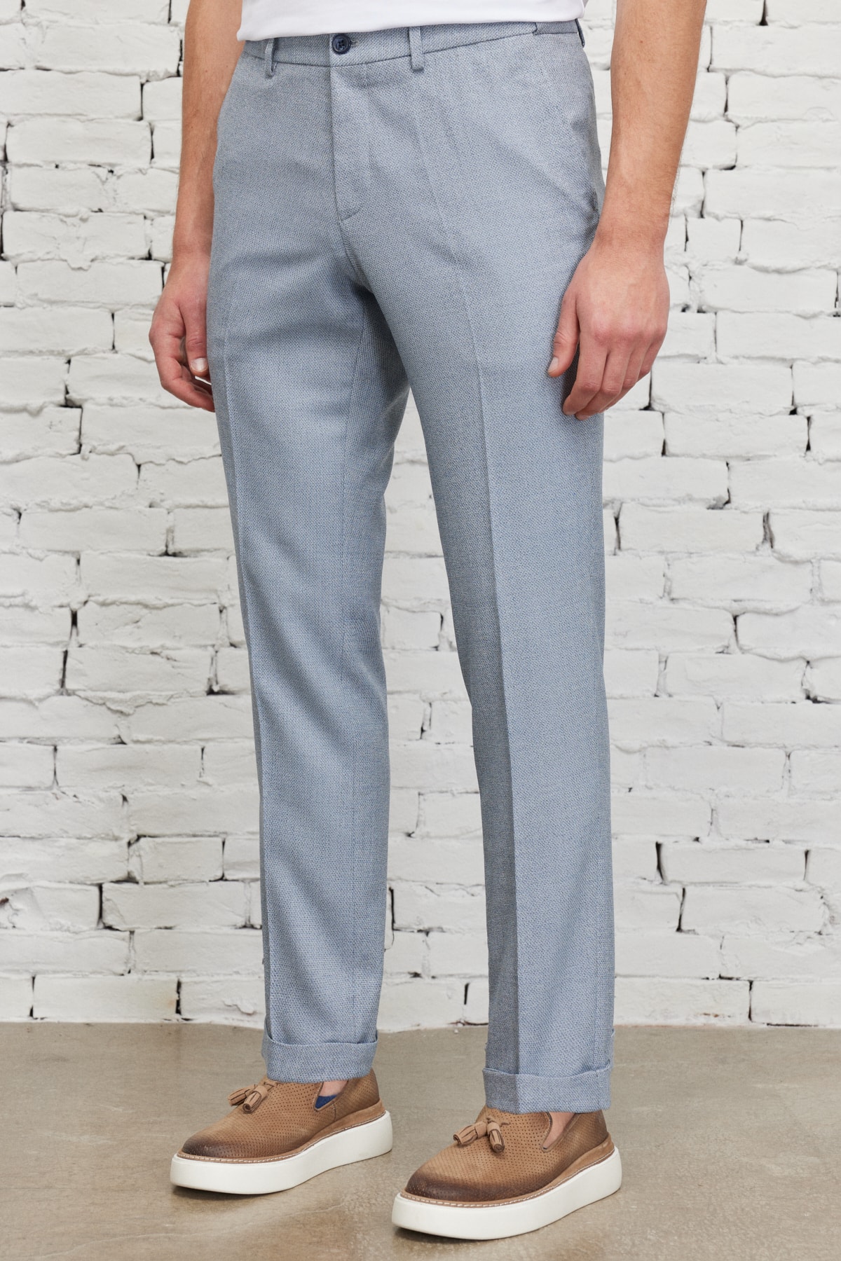 ALTINYILDIZ CLASSICS Men's Blue Slim Fit Slim Fit Side Pocket Dobby Elastic Waist Flexible Trousers