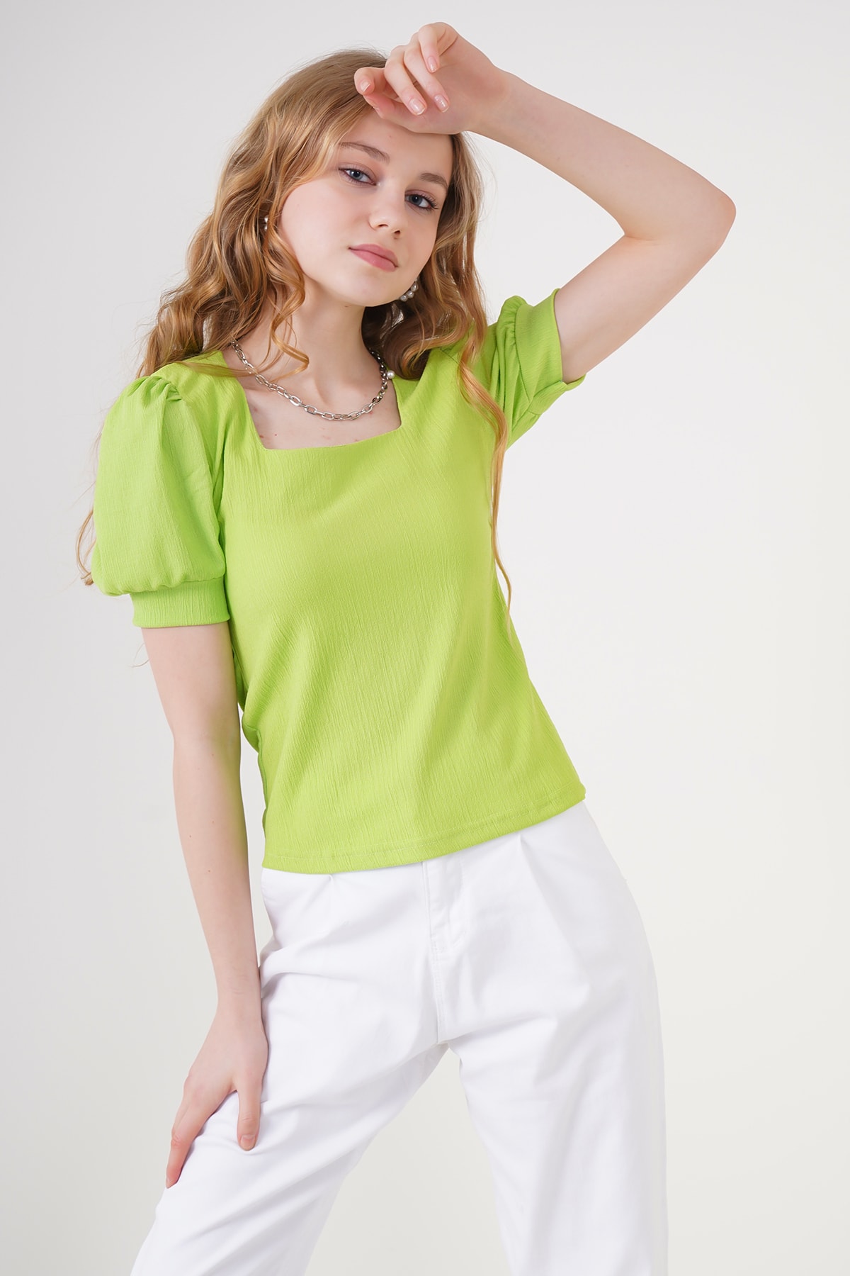 Levně Bigdart 0409 Square Neck Knitted Blouse - E.green