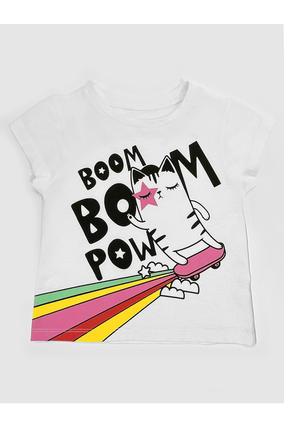 Levně Mushi Boom Boom Girls White Combed Cotton T-shirt
