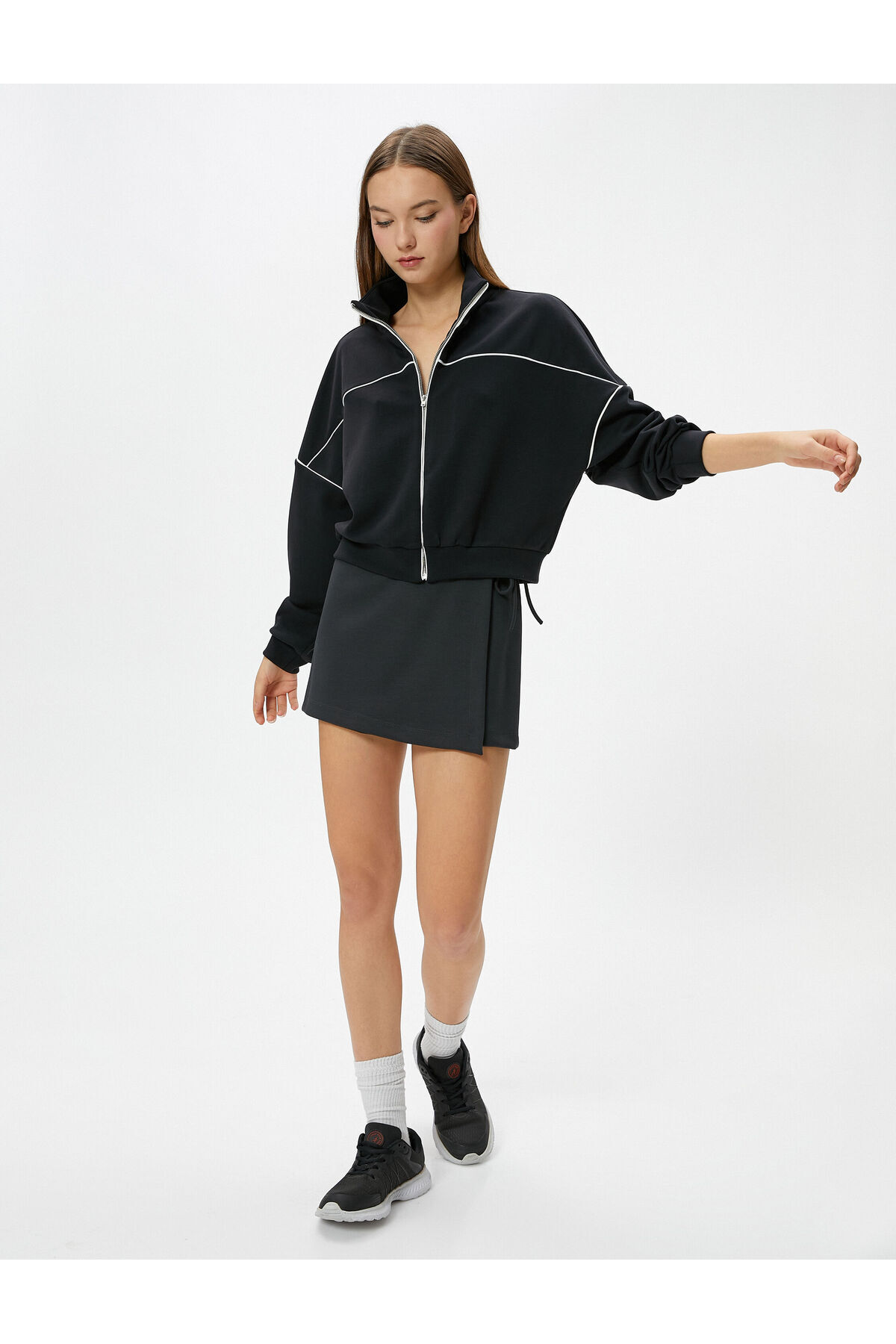 Koton Zippered Sports Sweatshirt Modal Fabric Striped Comfort Fit