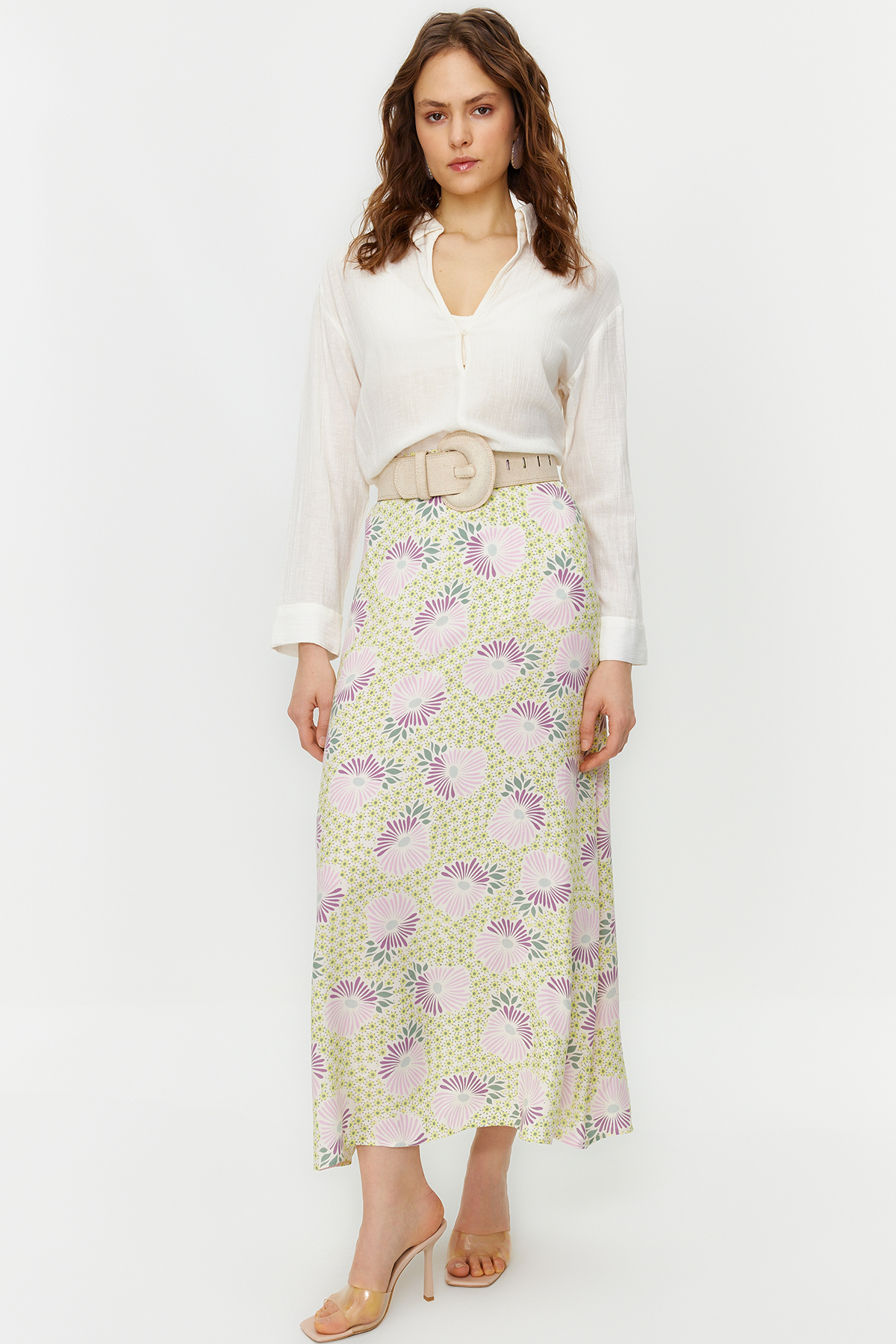 Trendyol Powder Flower Patterned A-Line Woven Skirt
