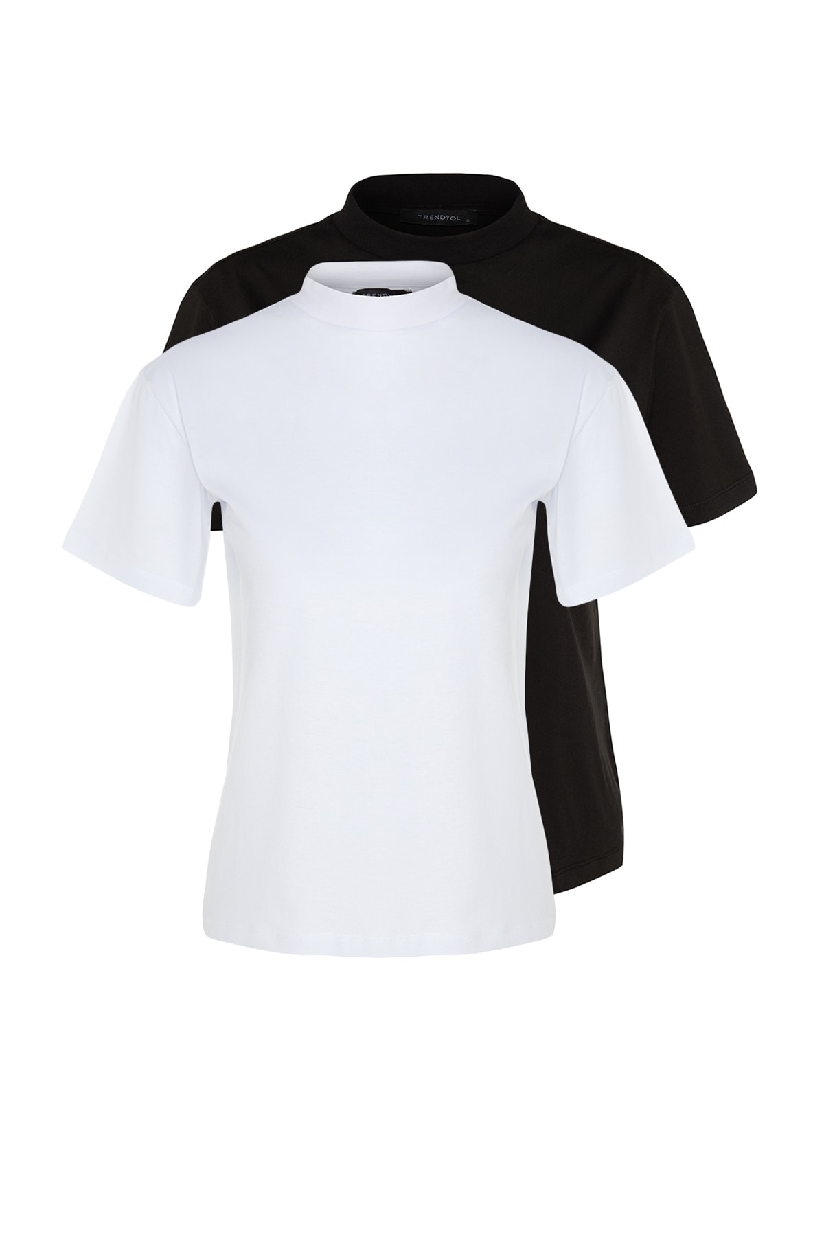 Trendyol alb și negru Stand-Up Guler 2-Pack de bază tricotate T-Shirt