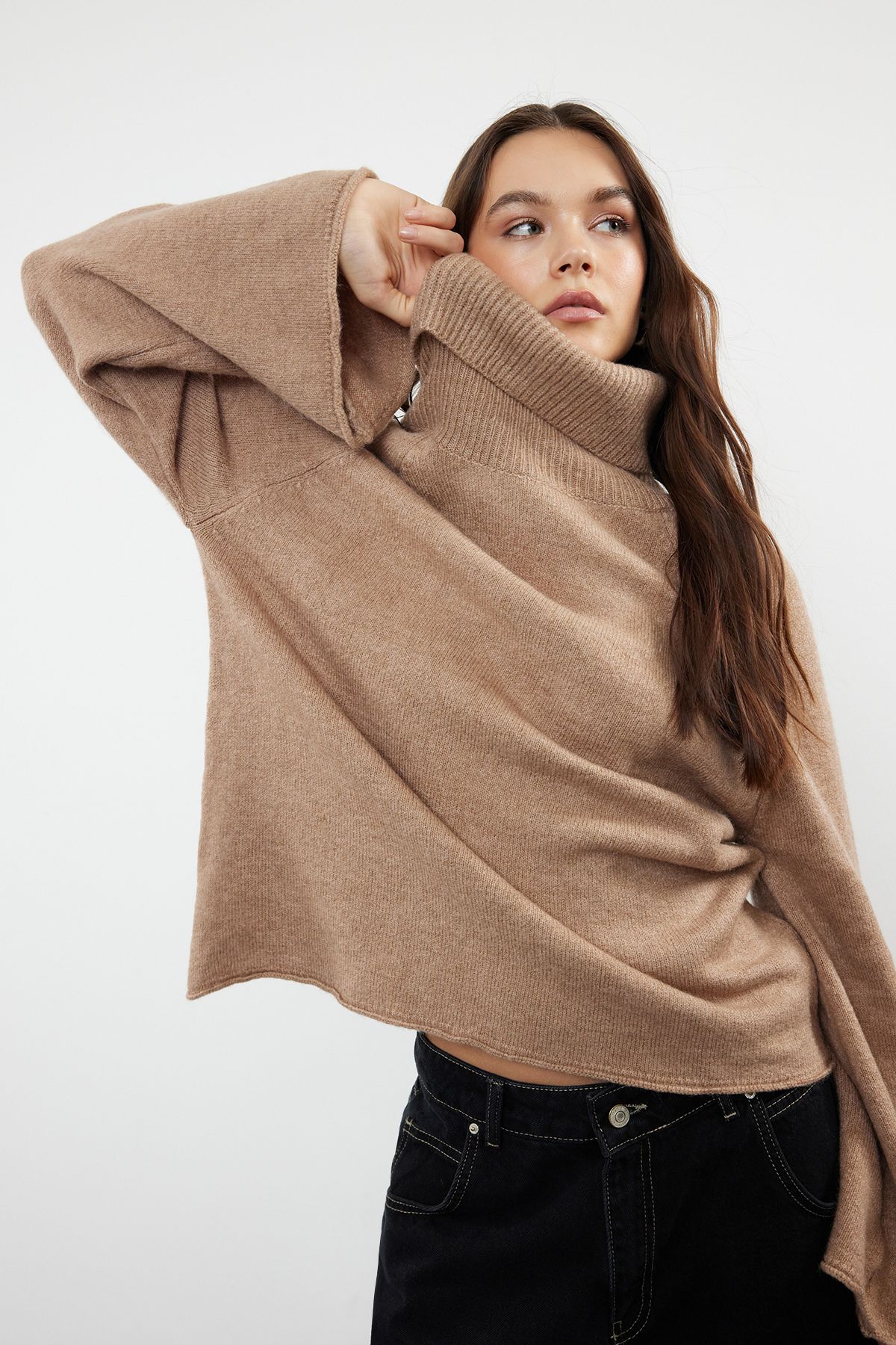 Trendyol Mink Soft Textured Turtleneck Knitwear Sweater