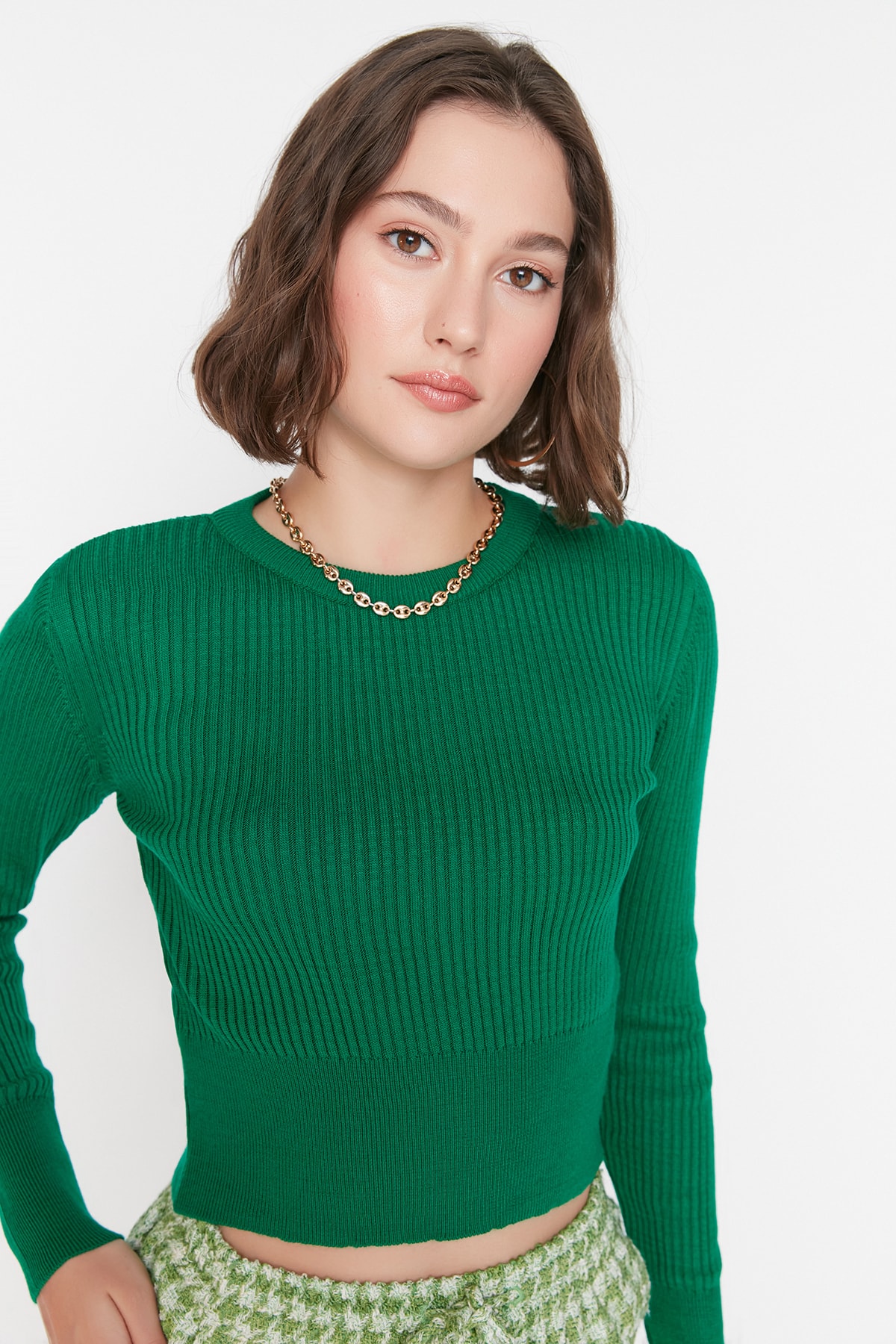 Trendyol Green Crop Knitwear Sweater