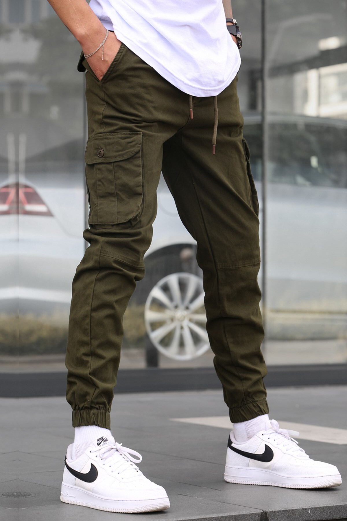 Madmext Green Slim Fit Jogger Trousers 5740