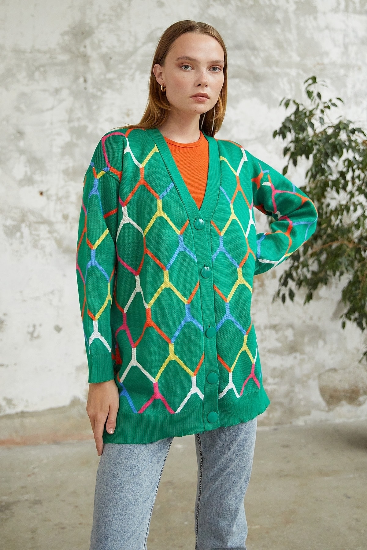 InStyle Tera Patterned Knitwear Cardigan - Green