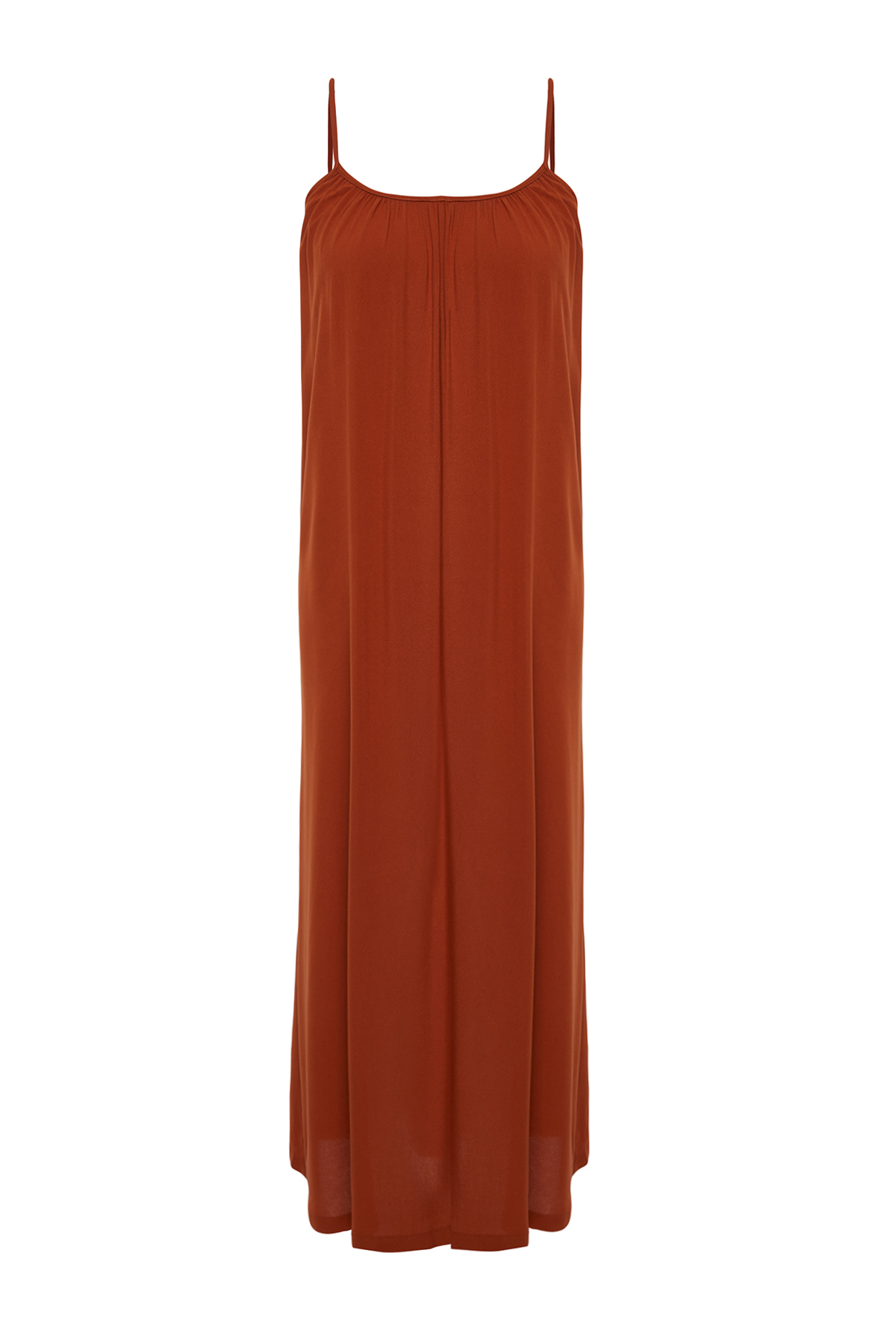 Trendyol Brown Shift/Straight Cut Viscose Strap Maxi Woven Dress