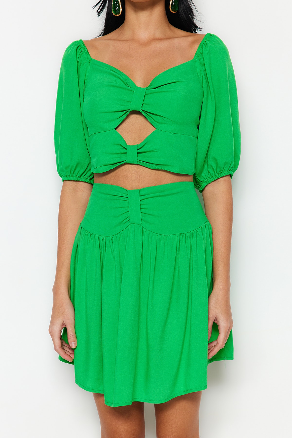 Trendyol Green Woven Cut Out/Window Blouse and Skirt Set
