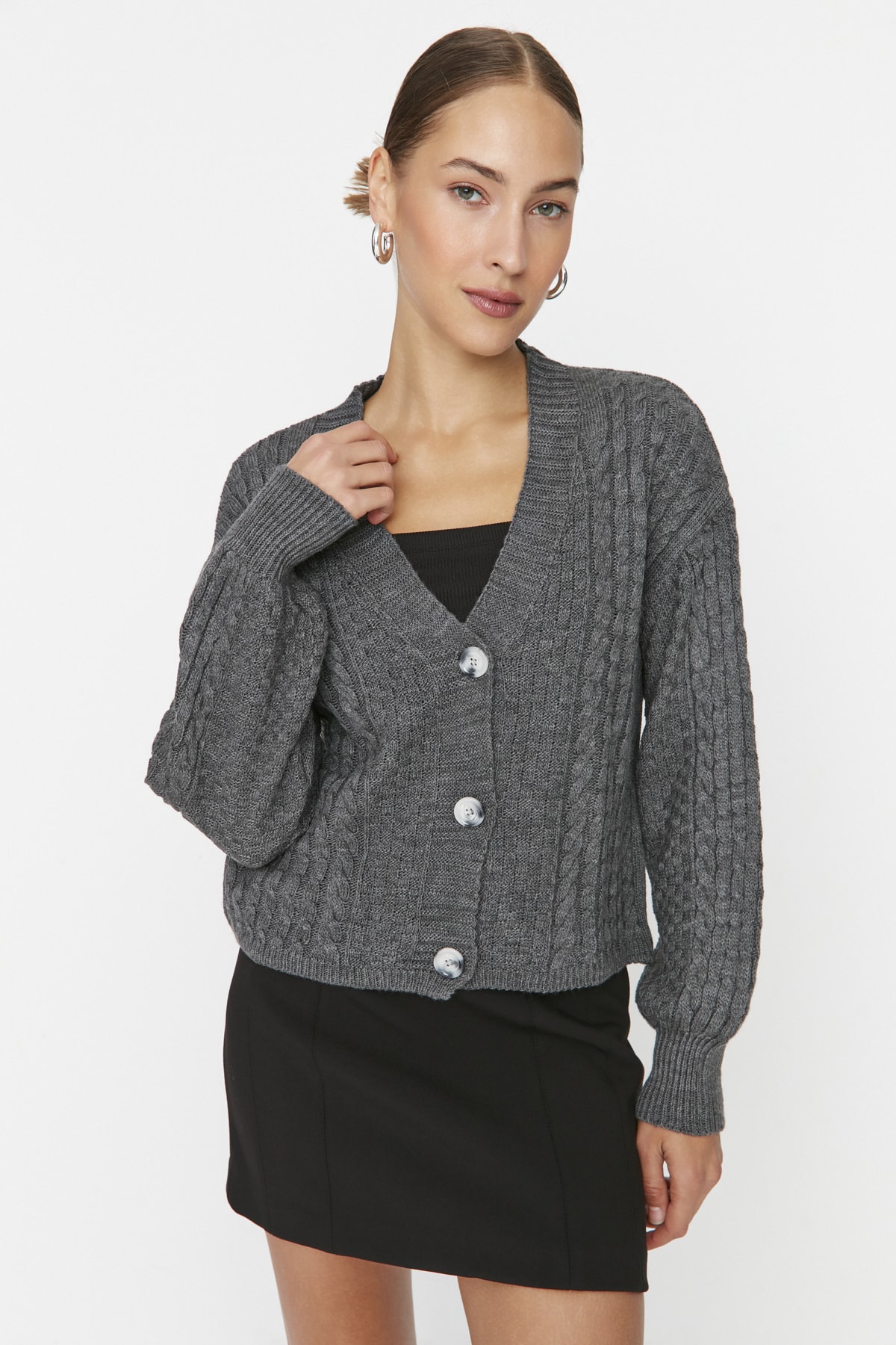 Trendyol Anthracite Knit Detailed Knitwear Cardigan