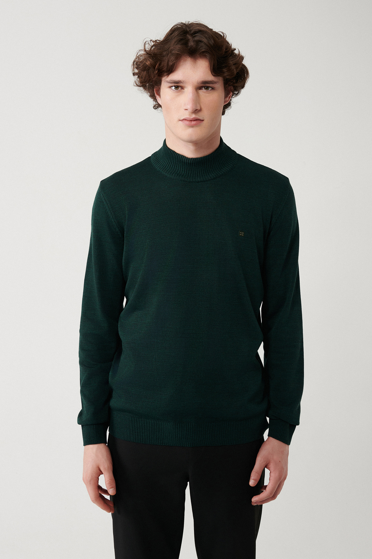 Levně Avva Green Unisex Knitwear Sweater Half Turtleneck Non Pilling Regular Fit