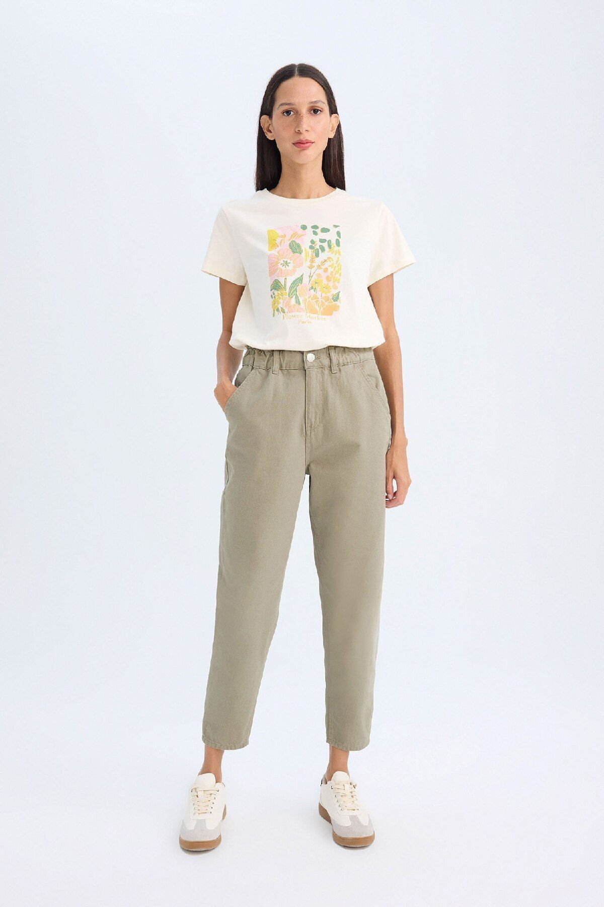 DEFACTO Paperbag Waist Standard Leg Gabardine Trousers with Paperbag Pocket