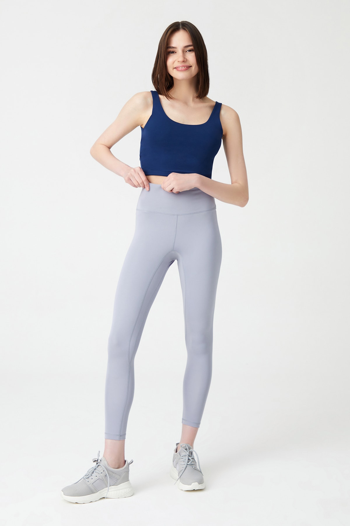 Levně LOS OJOS Gray High Waist Consolidator Sports Leggings with Stitching Detail