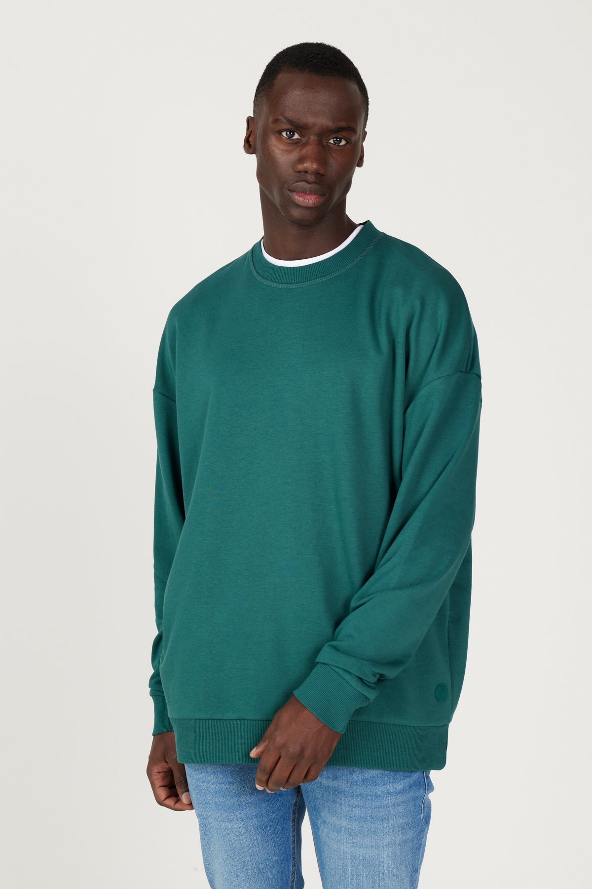Levně AC&Co / Altınyıldız Classics Men's Dark Green Oversize Wide Fit 3 Thread Crew Neck Cotton Sweatshirt