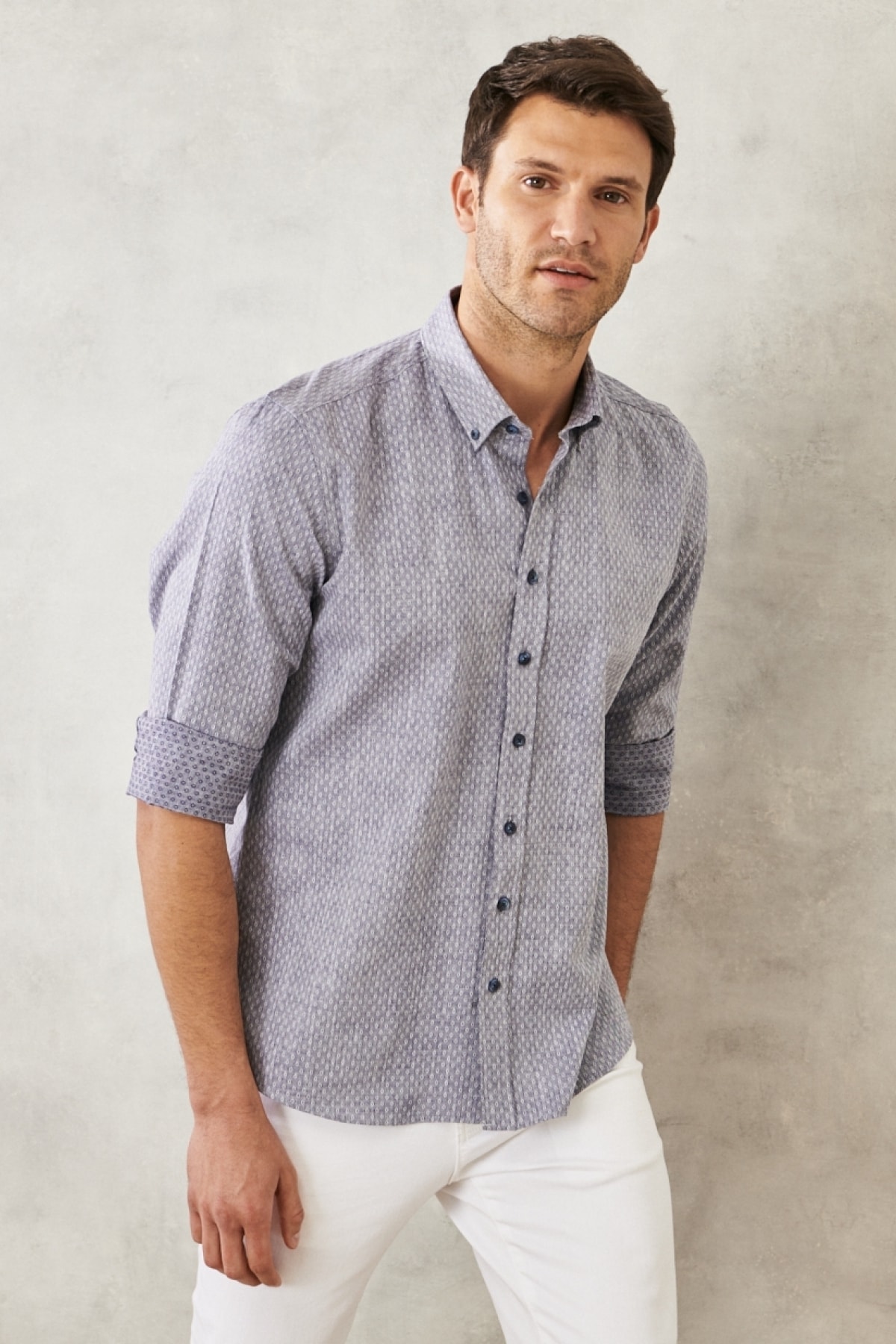 Levně AC&Co / Altınyıldız Classics Men's Navy Blue Slim Fit Slim Fit 100% Cotton Dobby Buttoned Collar Casual Shirt.