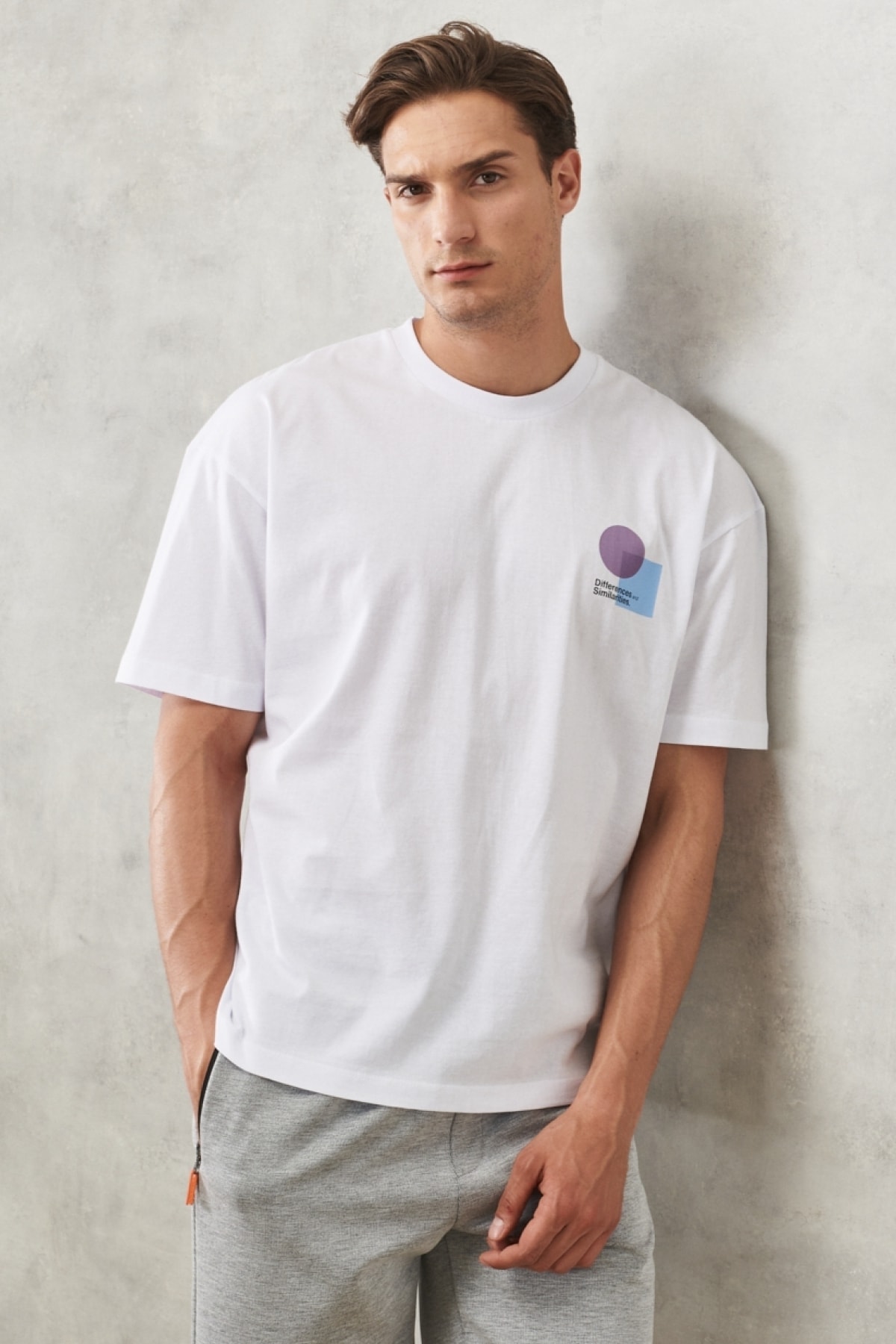 AC&Co / Altınyıldız Classics Men's White Oversize Loose Fit 100% Cotton Crew Neck Printed T-Shirt