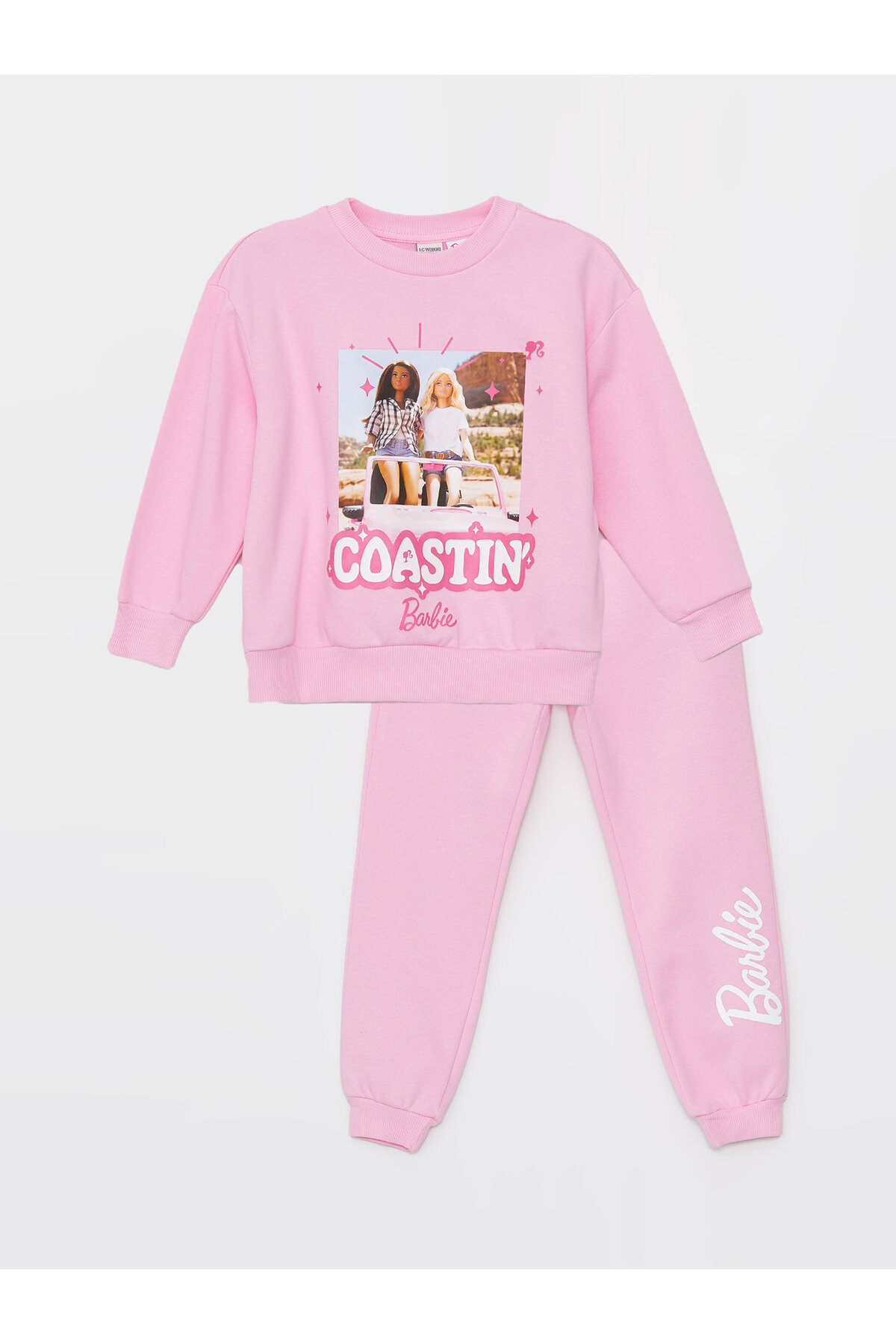 Levně LC Waikiki Crew Neck Barbie Printed Long Sleeve Girls Sweatshirt and Sweatpants