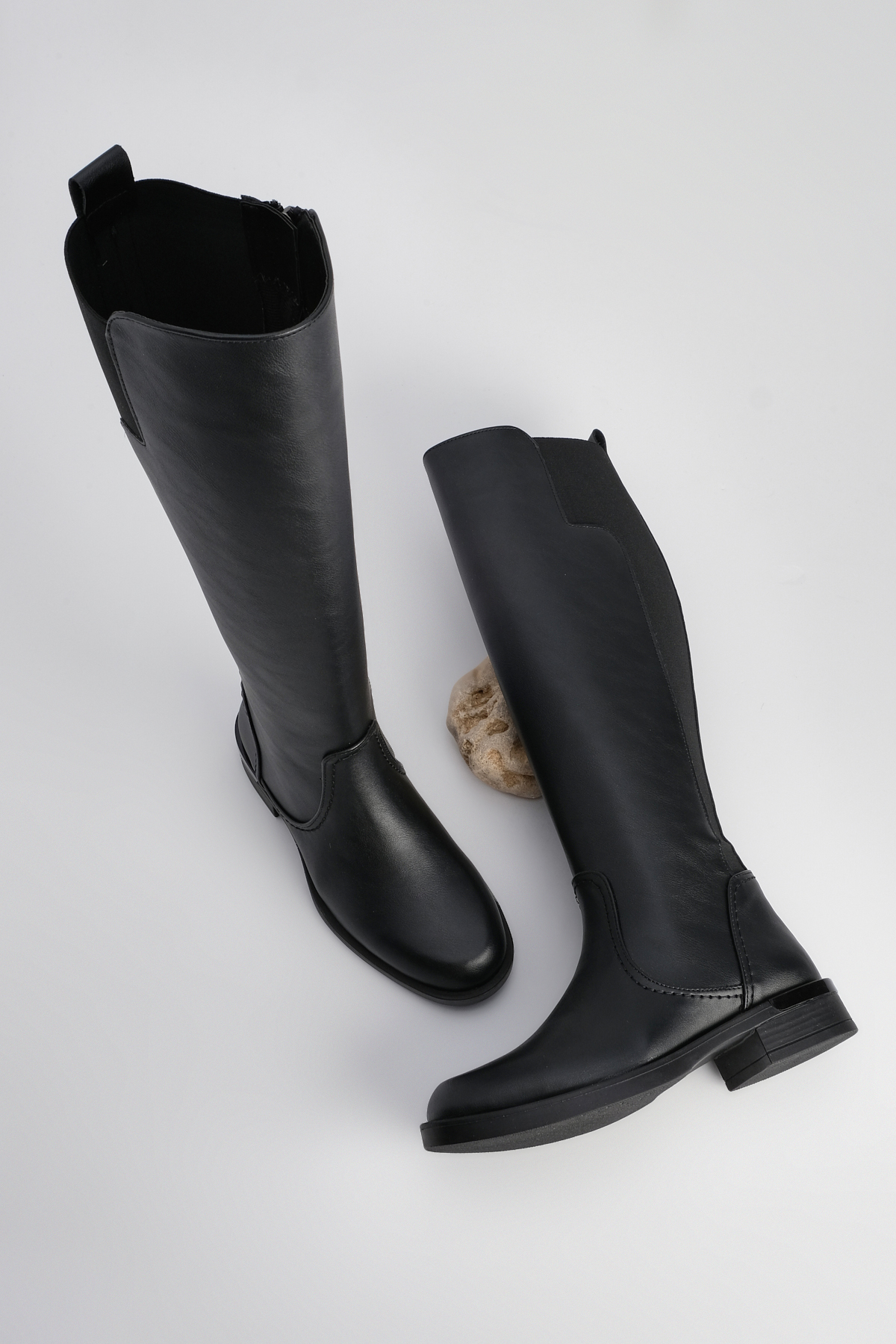 Marjin Women's Knee High Zipper Daily Boots Helas Black