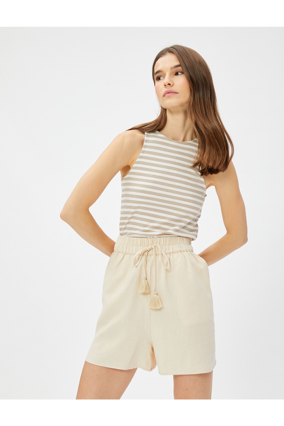Koton Linen Blend Shorts with Pockets and Tie Waist