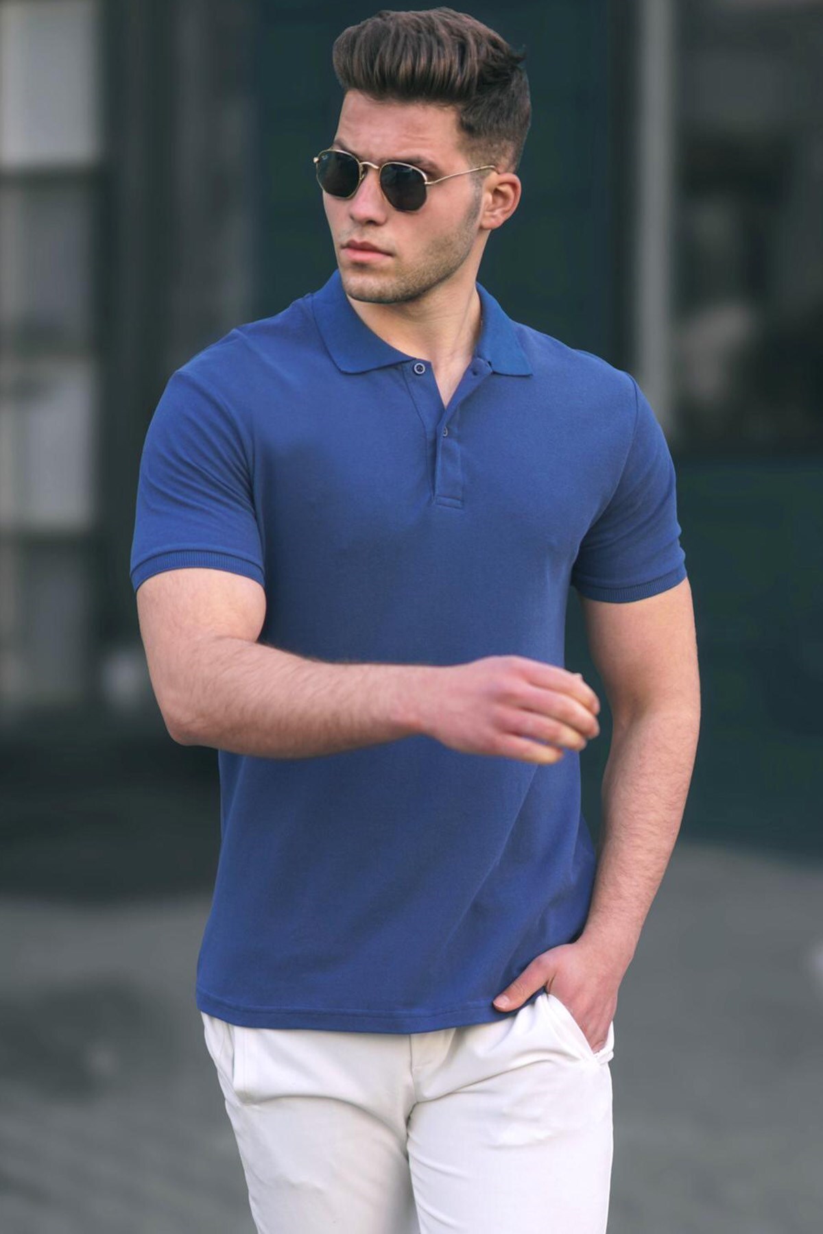 Levně Madmext Navy Blue Basic Polo Men's T-Shirt 5101