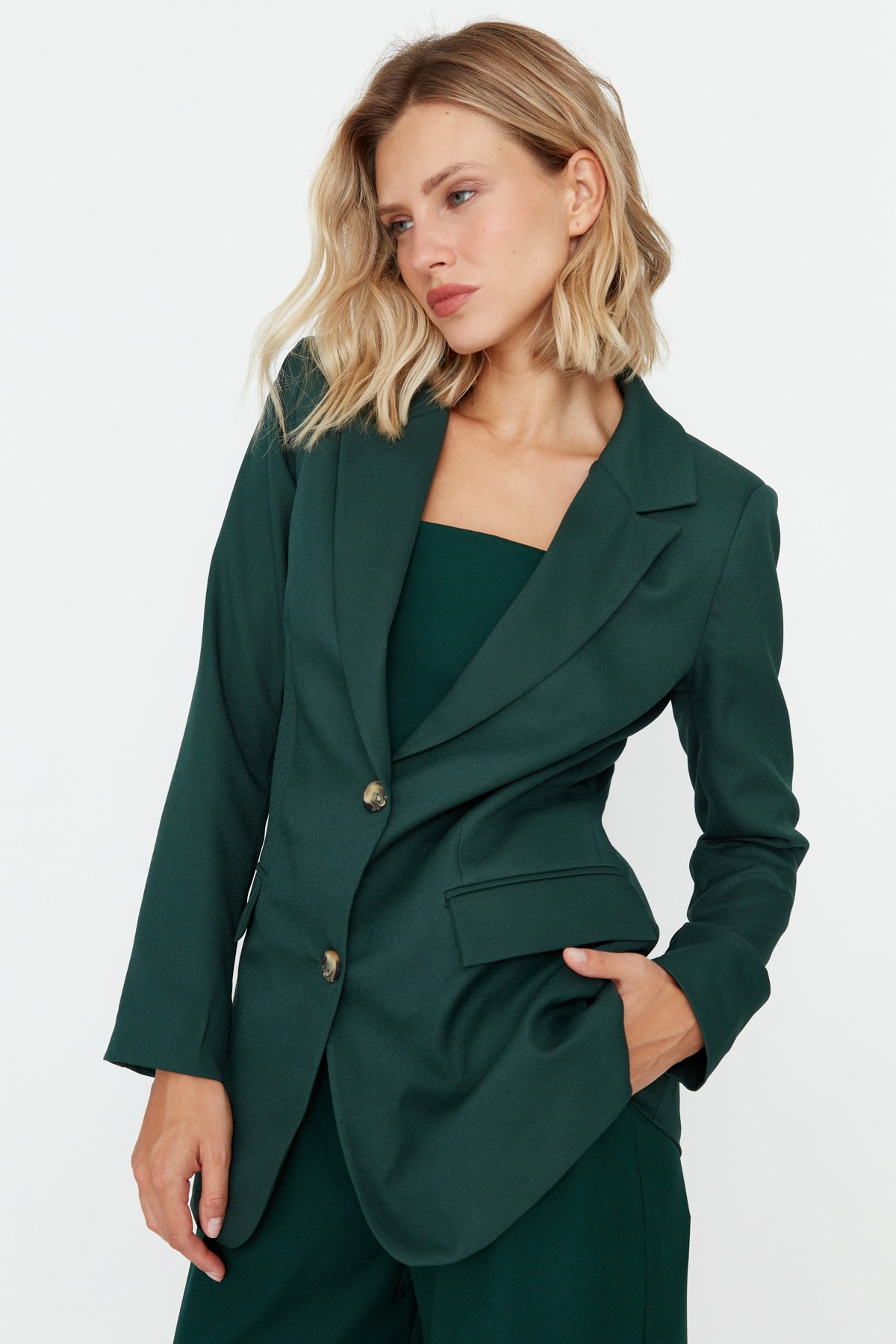 Levně Trendyol Green Woven Lined Blazer Jacket
