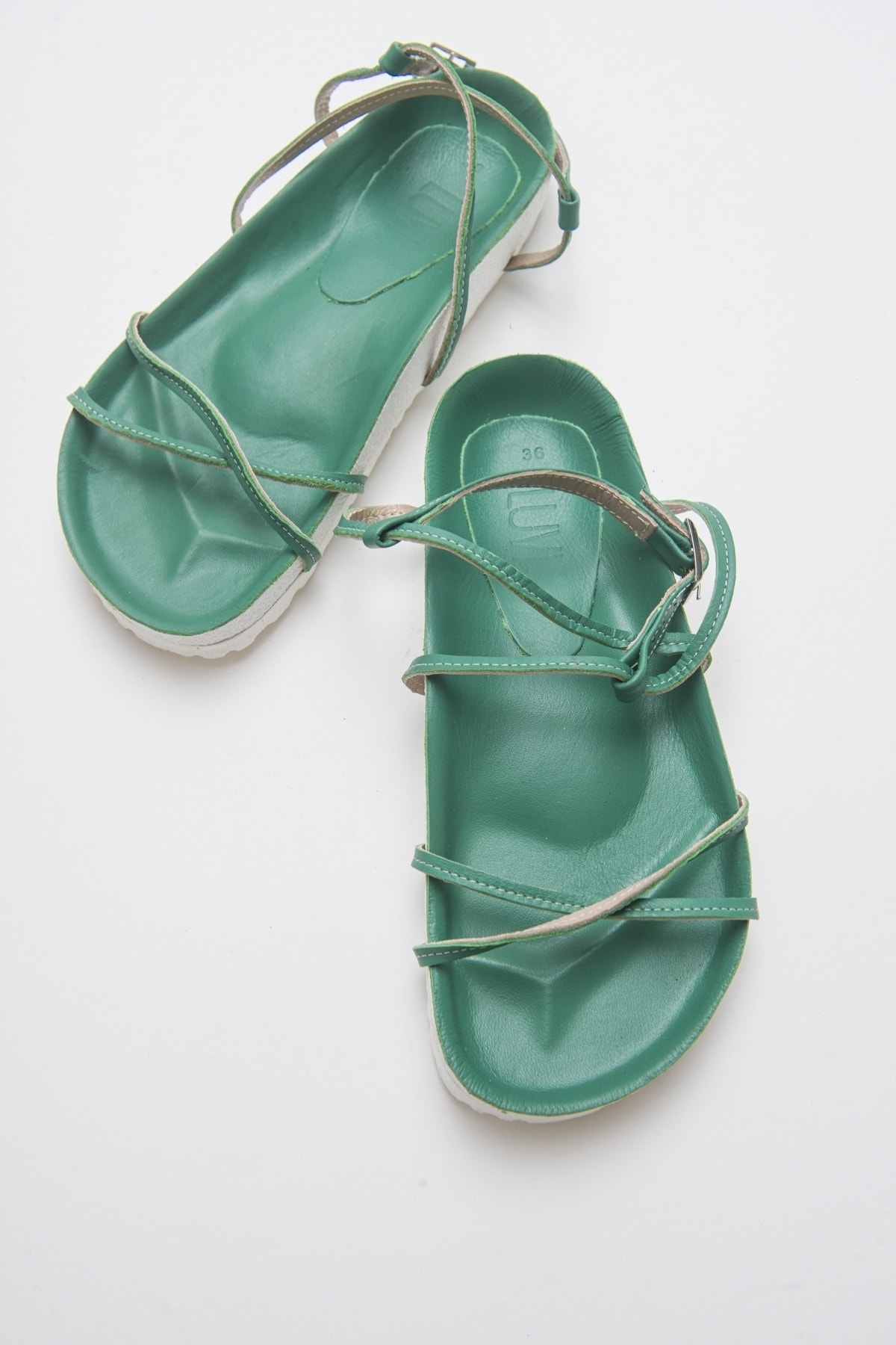Levně LuviShoes Muse Women's Green Genuine Leather Sandals