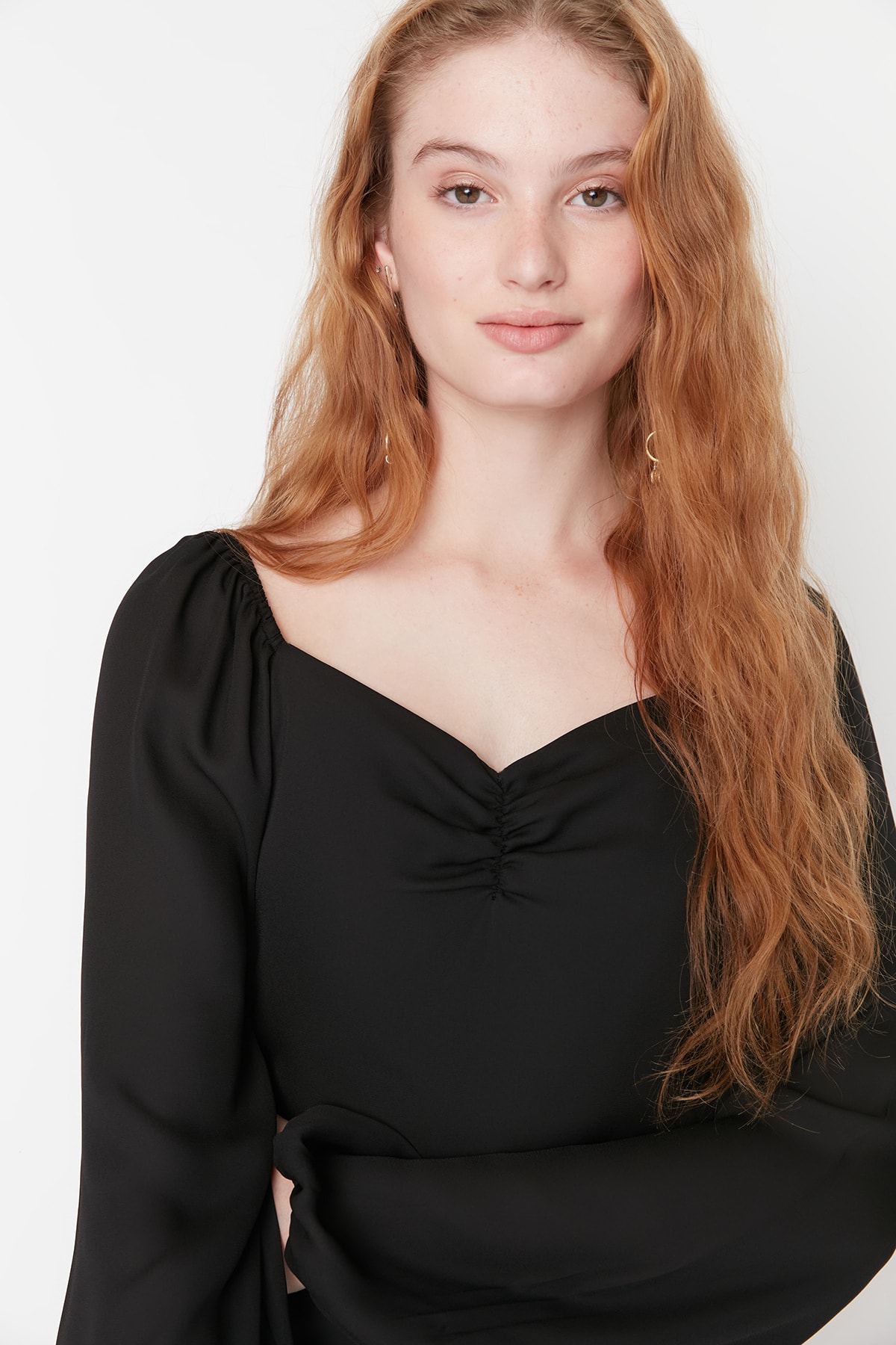 Rochie țesută țesută Trendyol Black Flounce