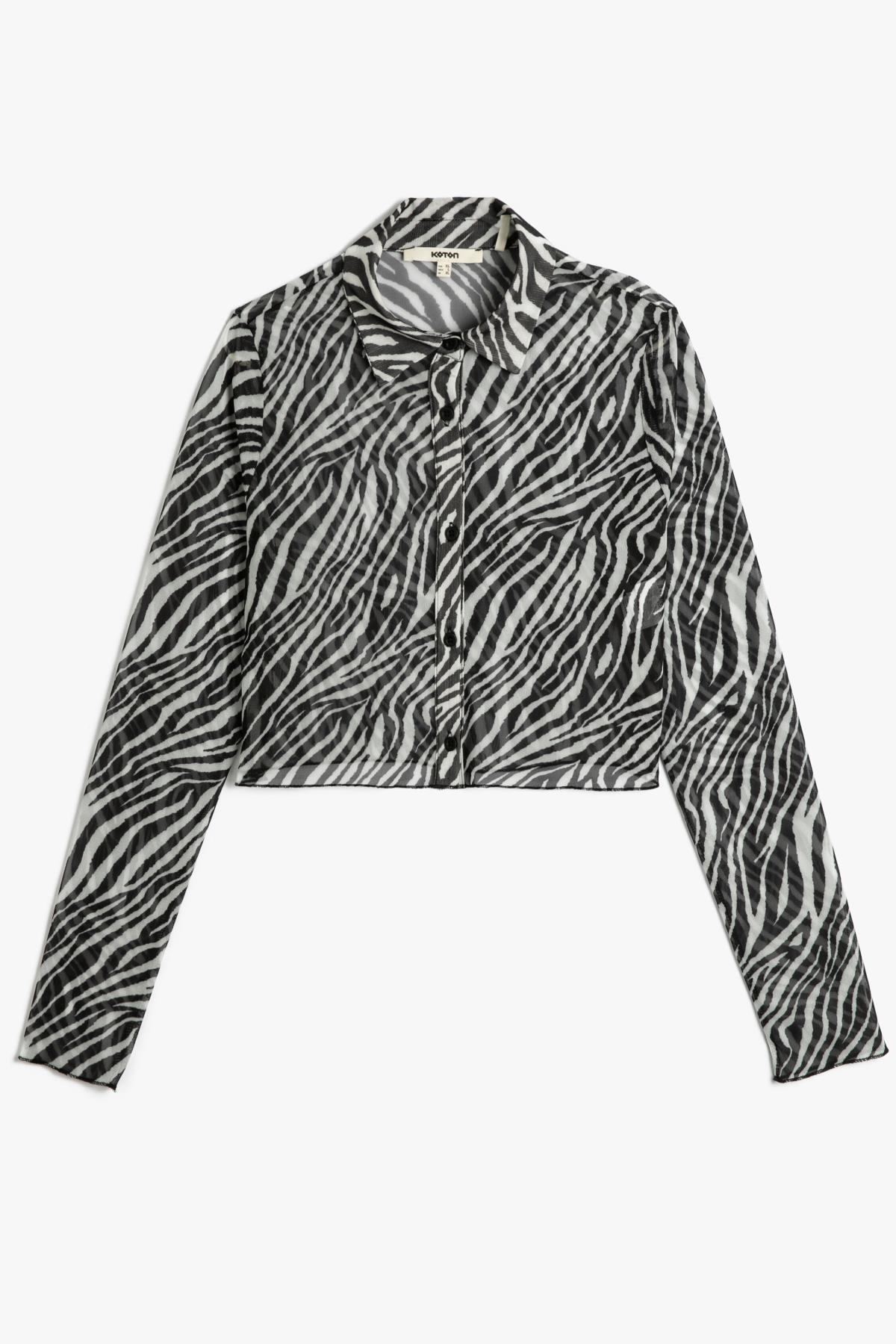 Levně Koton Crop Shirt Zebra Patterned Buttoned Classic Collar