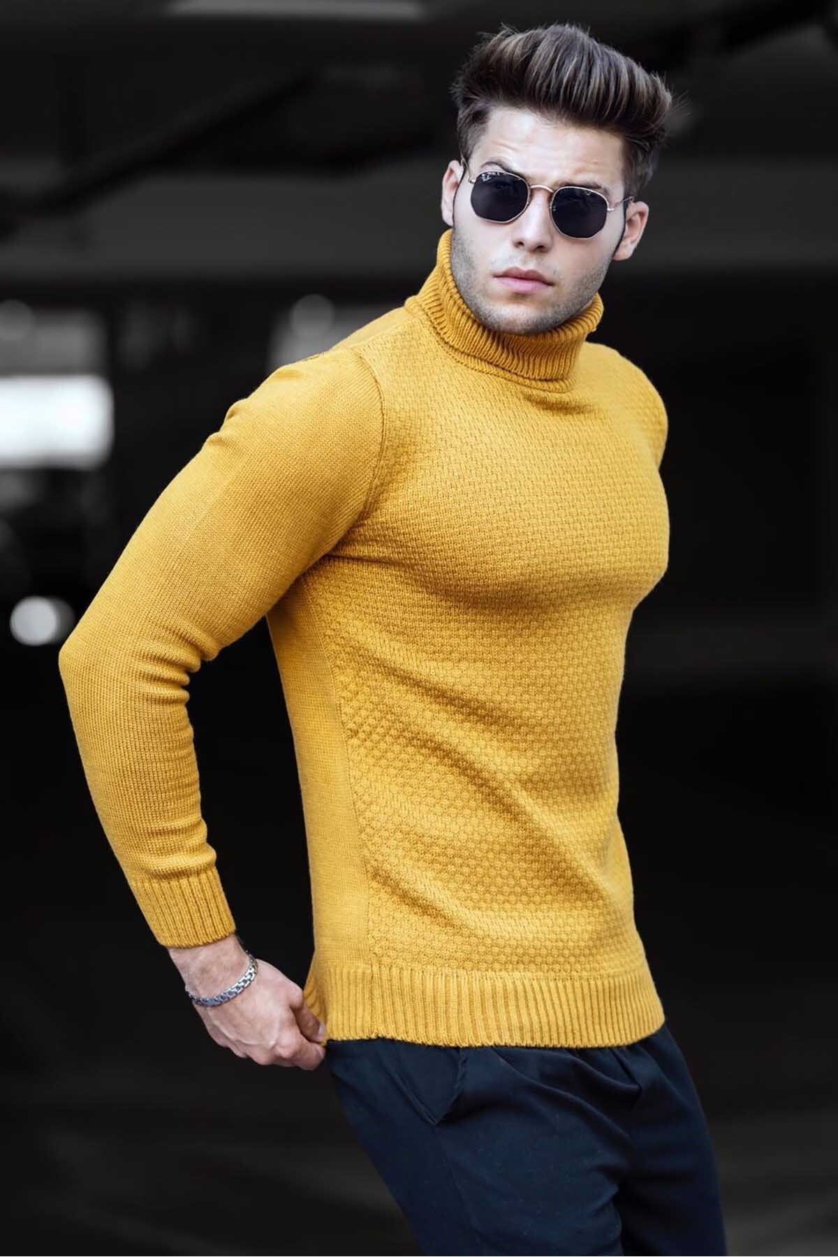 Levně Madmext Mustard Turtleneck Sweater 4659