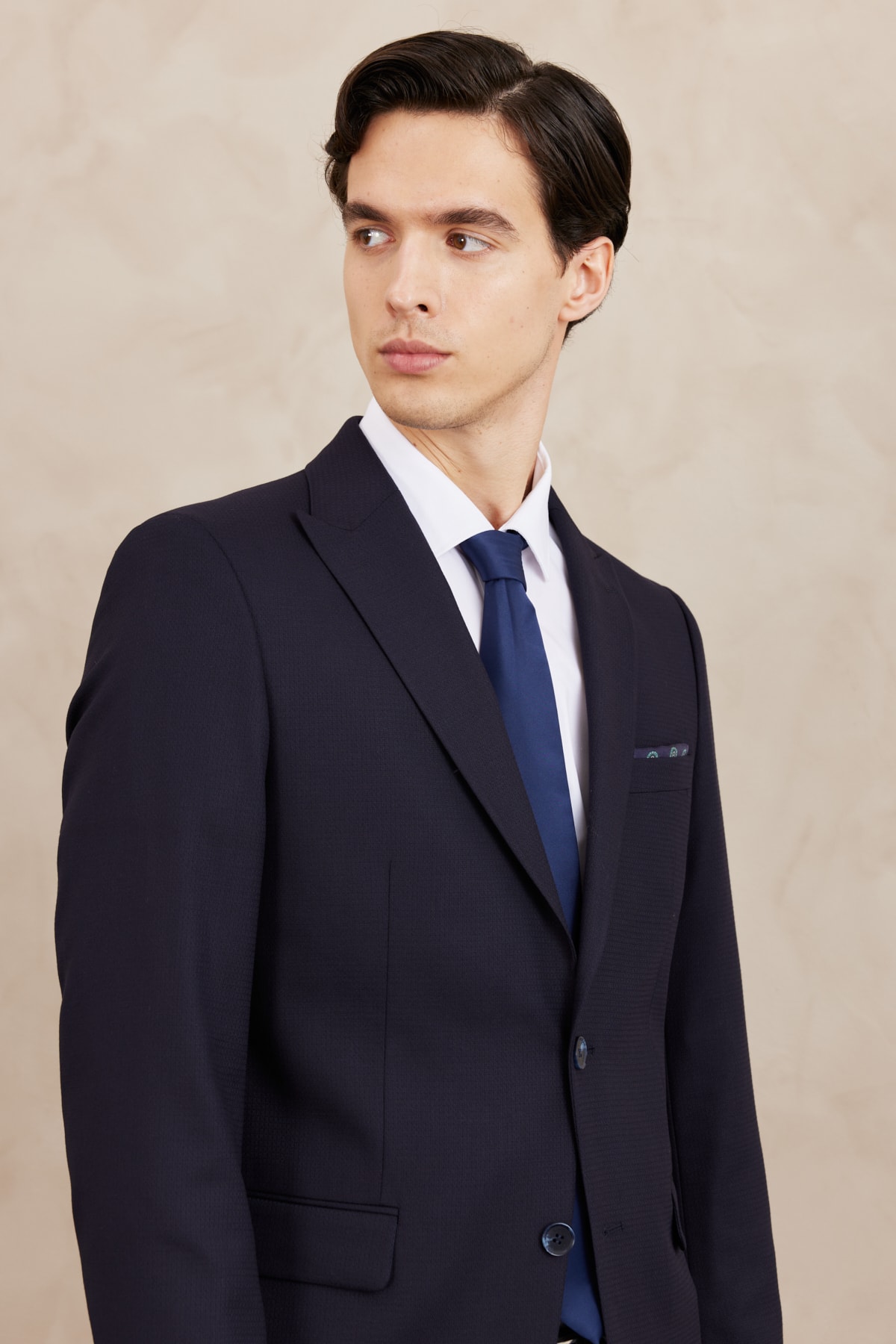 Levně ALTINYILDIZ CLASSICS Men's Navy Blue Slim Fit Slim Fit Dovetail Collar Dobby Suit.
