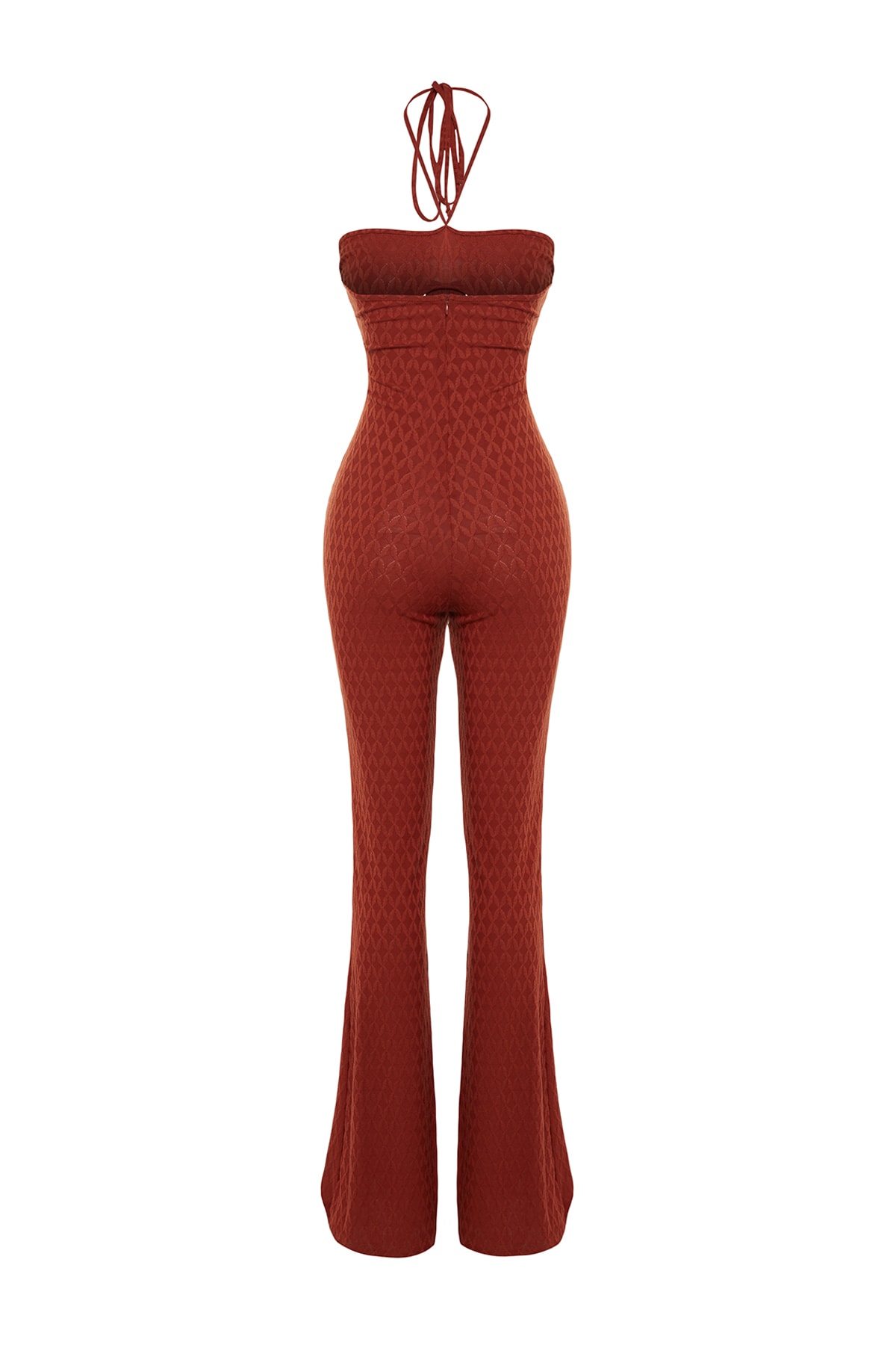 Trendyol Cinnamon Knitted Window/Cut Out Detail Textured Self Patterned Jumpsuit