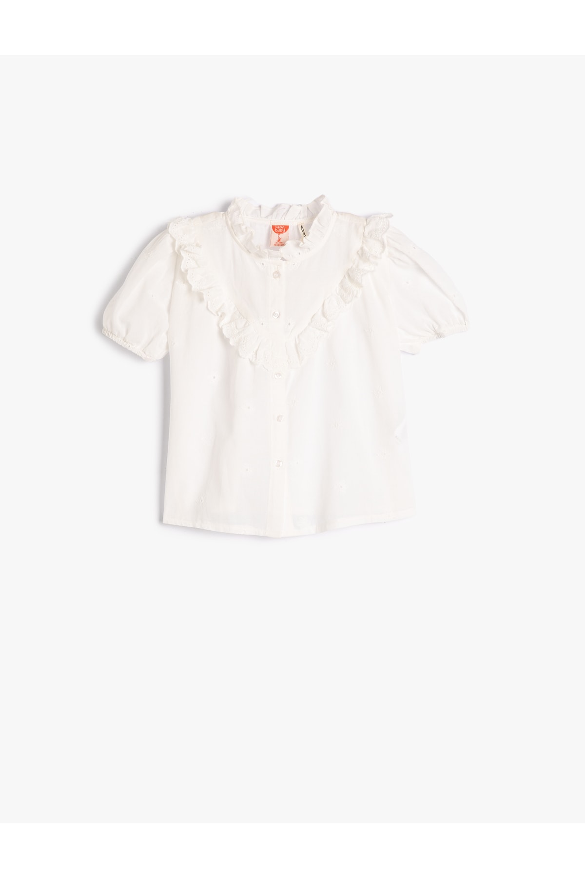 Levně Koton Ruffled Short Sleeve Cotton Shirt Standing Collar