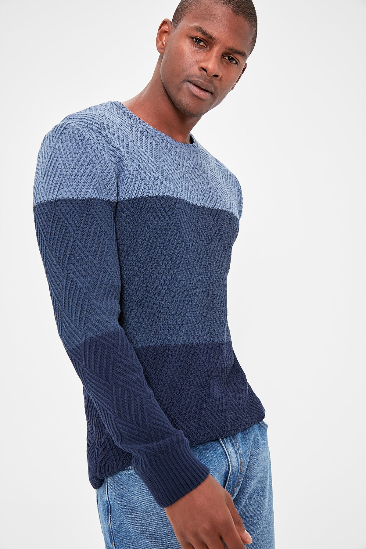 Trendyol Indigo Men's Paneled Knitwear Sweater