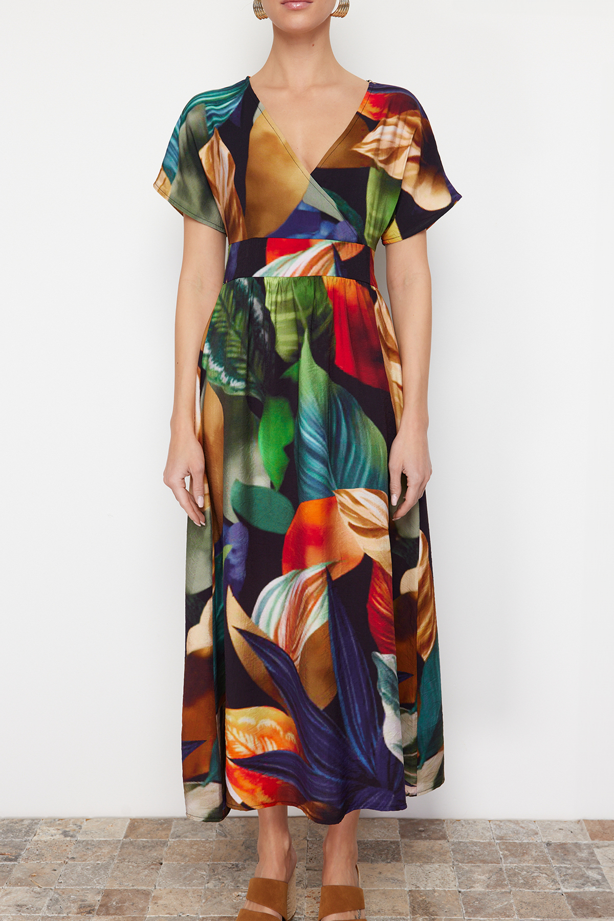 Trendyol Multi Color Floral Print A-line Viscose Midi Woven Dress