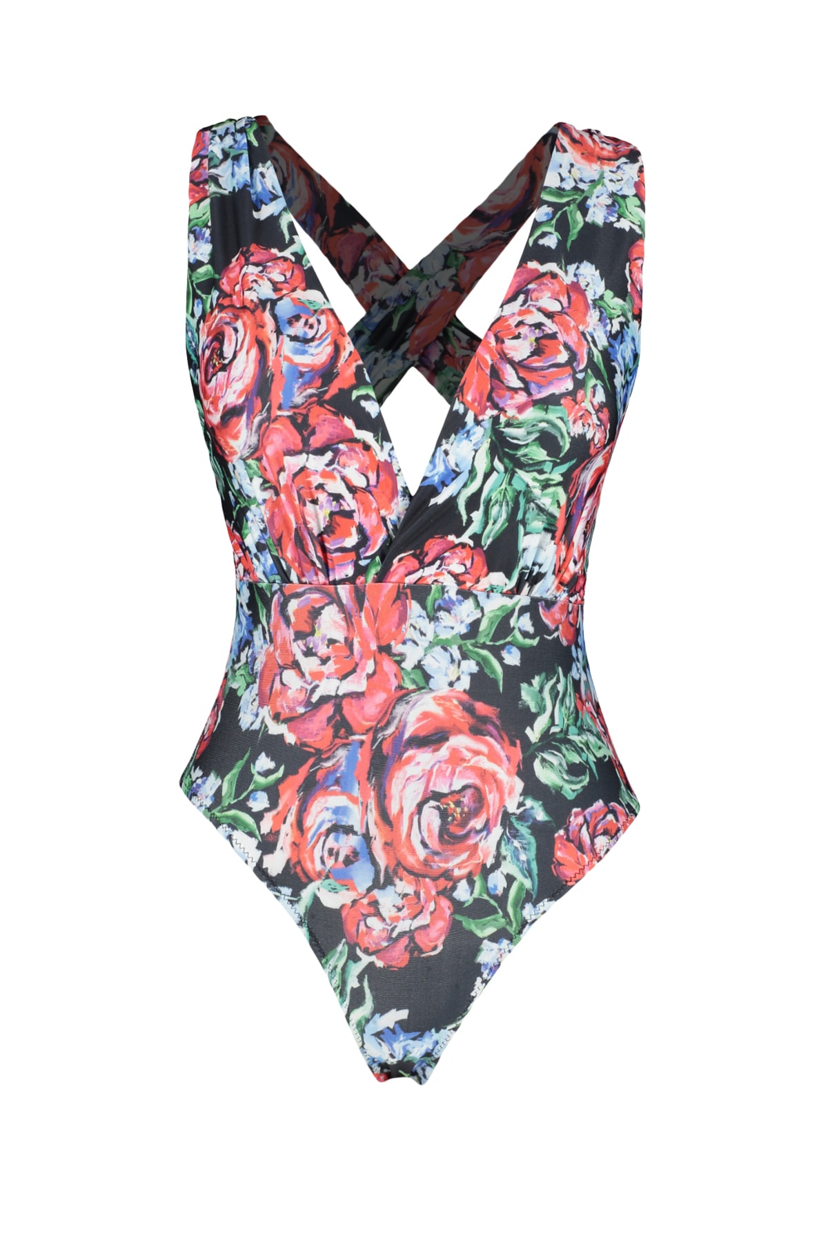 Trendyol Floral Pattern Deep-Chocolate High Leg Swimsuit cu spatele deschis