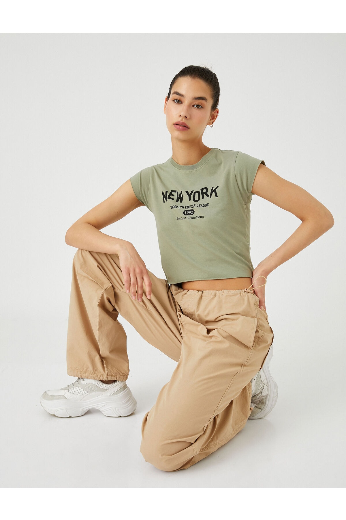 Koton Crop T-Shirt New York City Printed Crewneck Cotton
