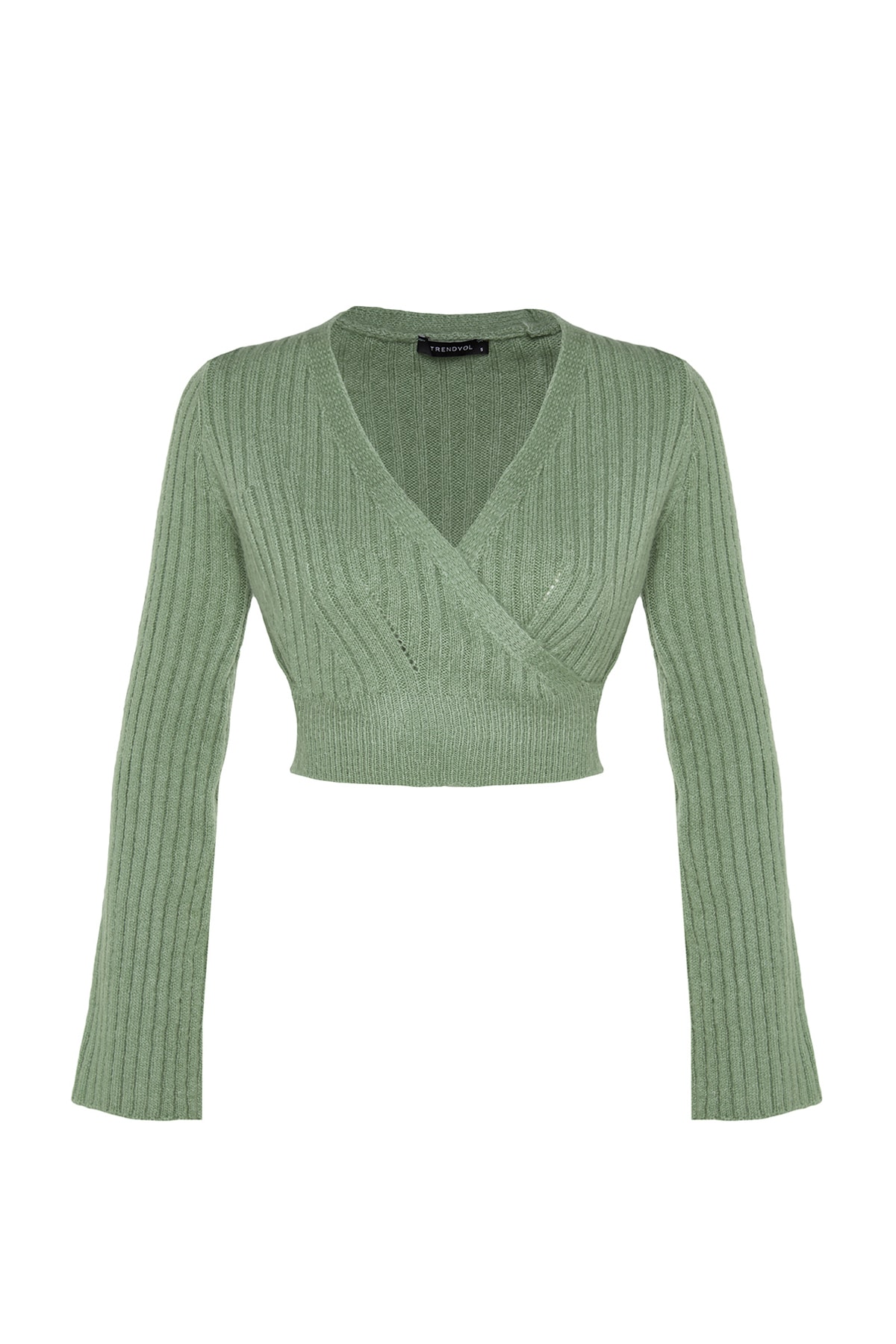 Trendyol Mint Crop mäkký textúrovaný dvojradový pletený sveter