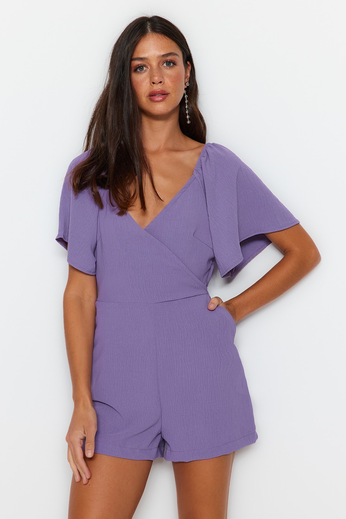 Trendyol Lilac Mini Back Window Detail Woven Jumpsuit
