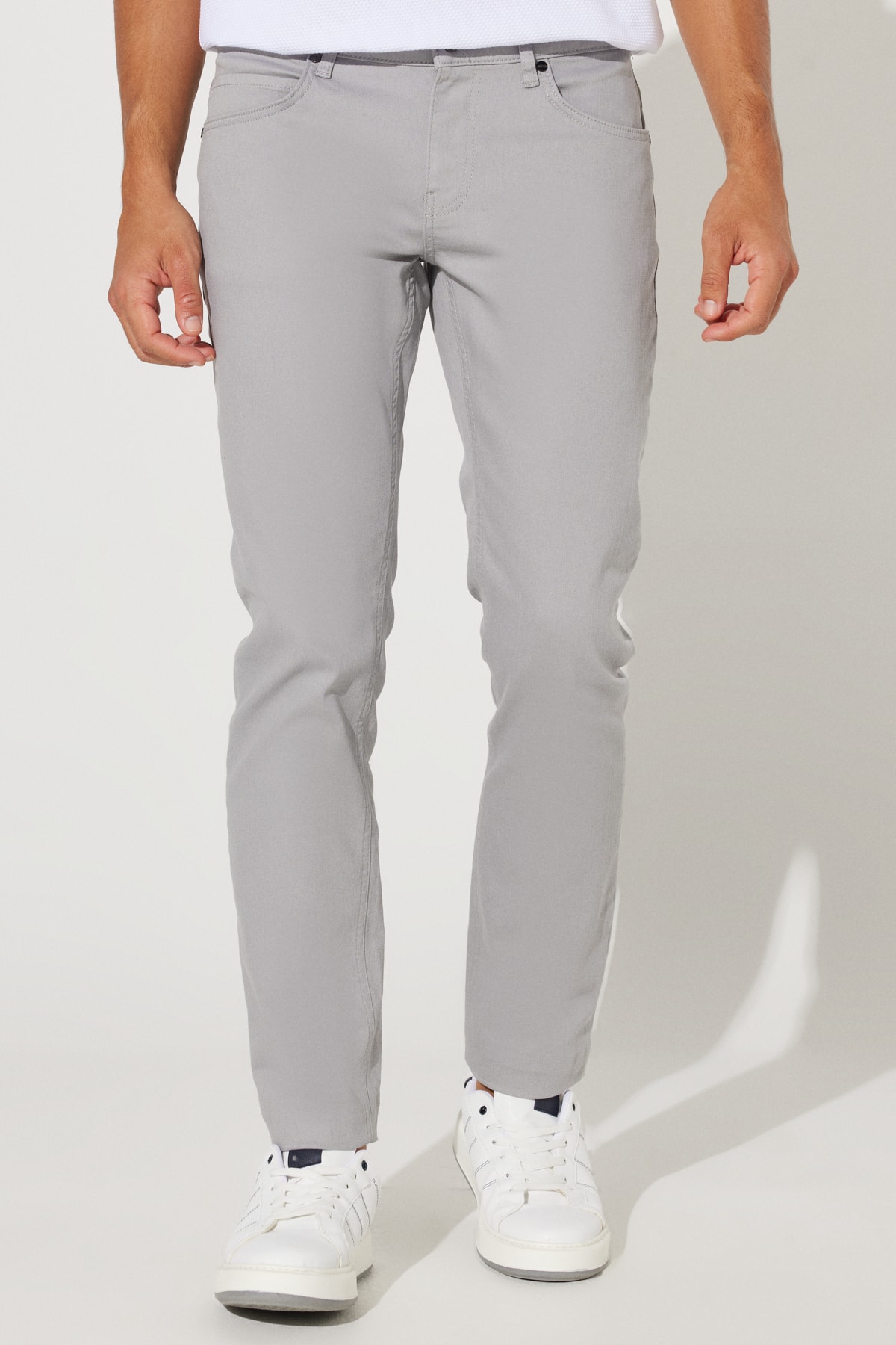 Levně AC&Co / Altınyıldız Classics Men's Gray 360 Degree All Direction Stretch Slim Fit Slim Fit Diagonal Stretch Patterned Trousers