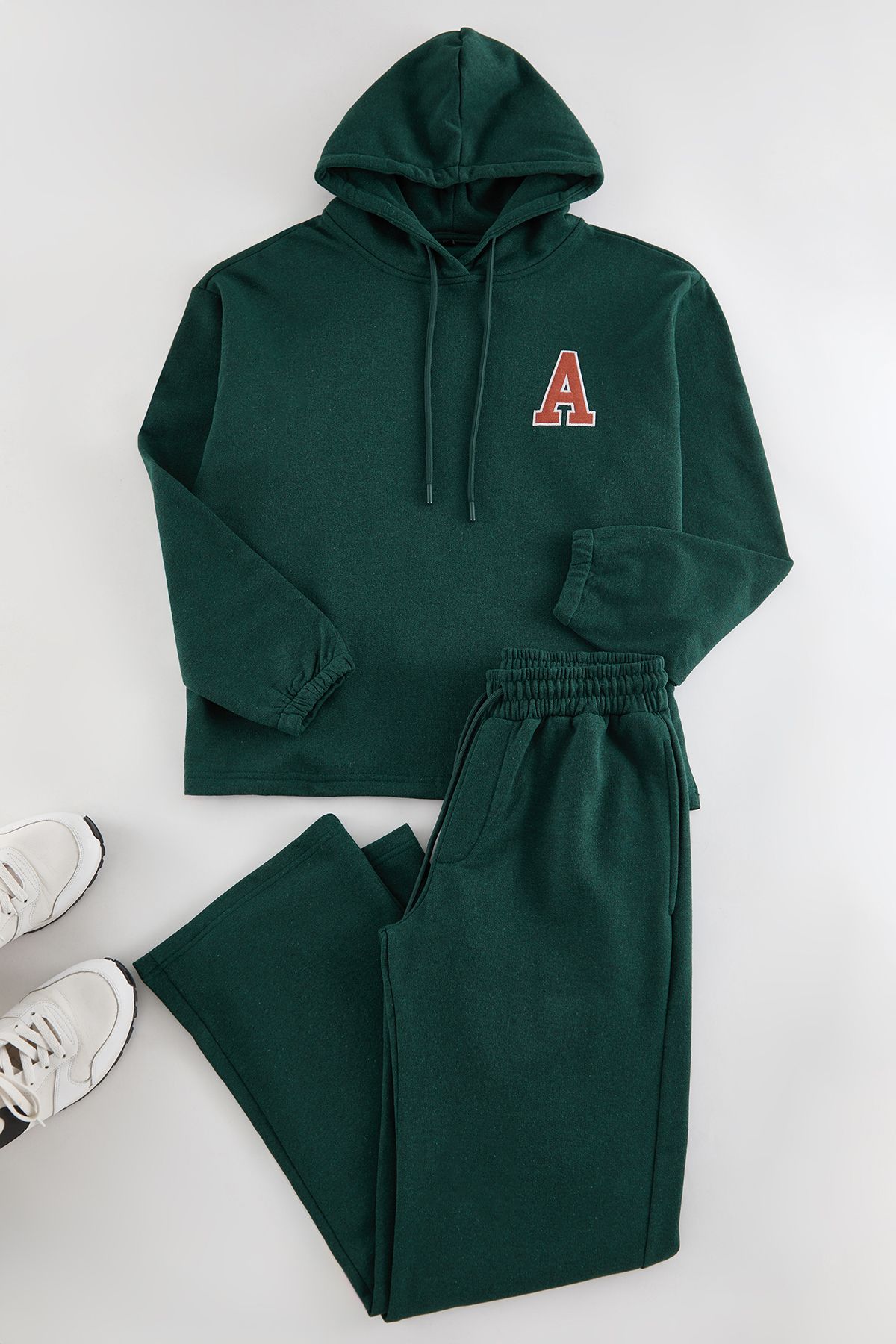 Trendyol Emerald Green Oversize/Wide Cut Hooded Letter Embroidered Tracksuit