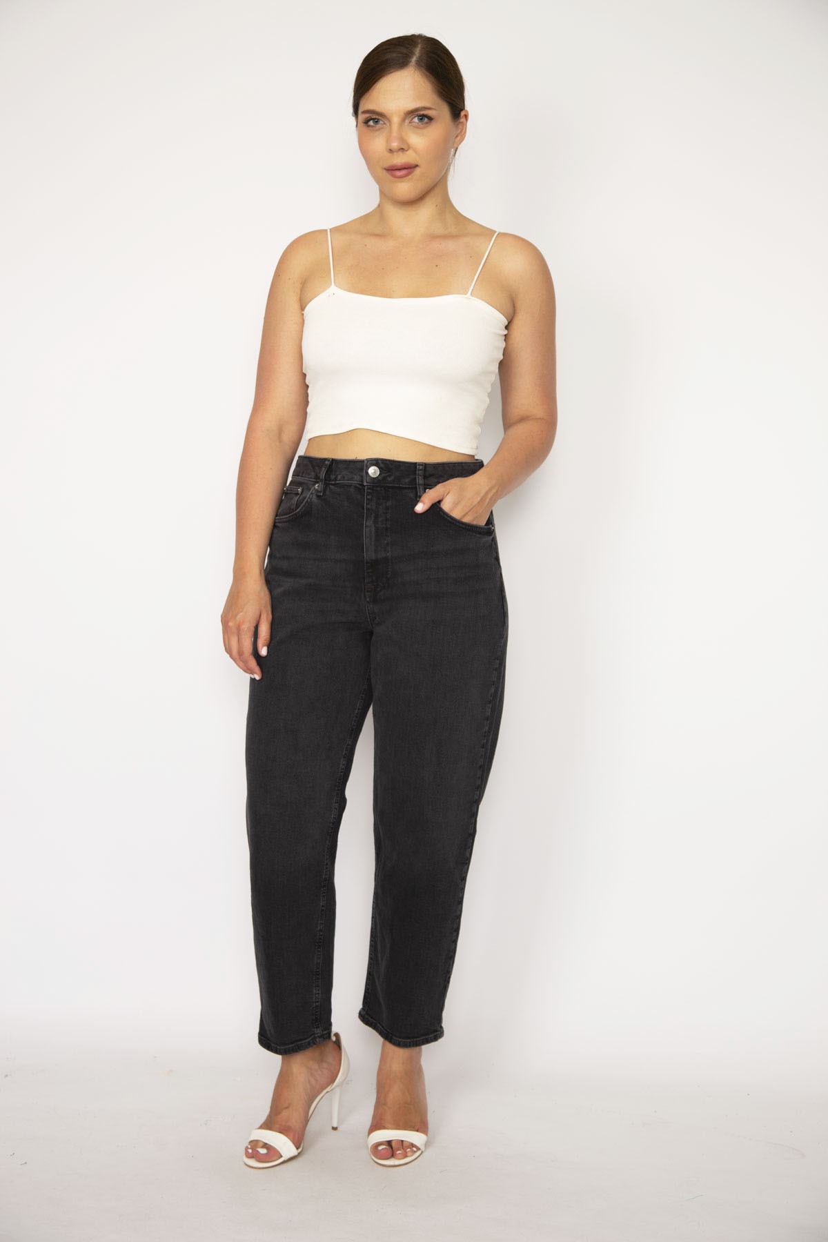 Levně Şans Women's Plus Size Anthracite 5 Pocket Lycra Jeans