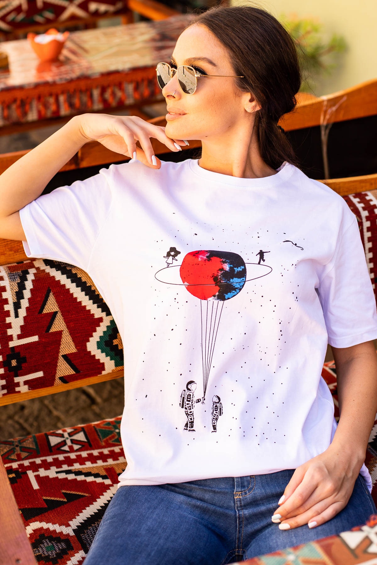 armonika Women's Ecru Saturn Printed T-Shirt