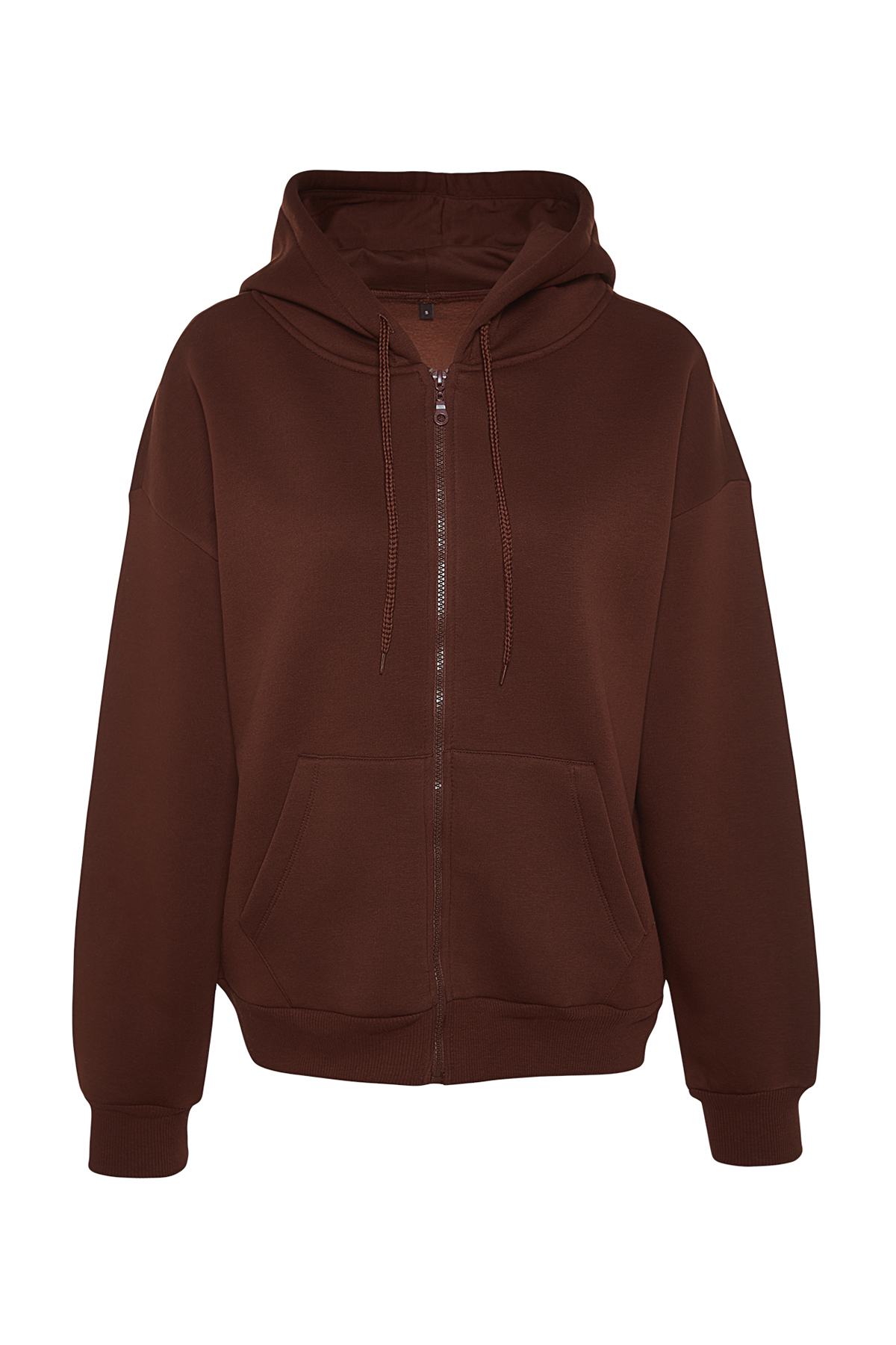 Levně Trendyol Brown Oversize/Comfortable Fit Basic Hooded Knitted Sweatshirt with Fleece Inside